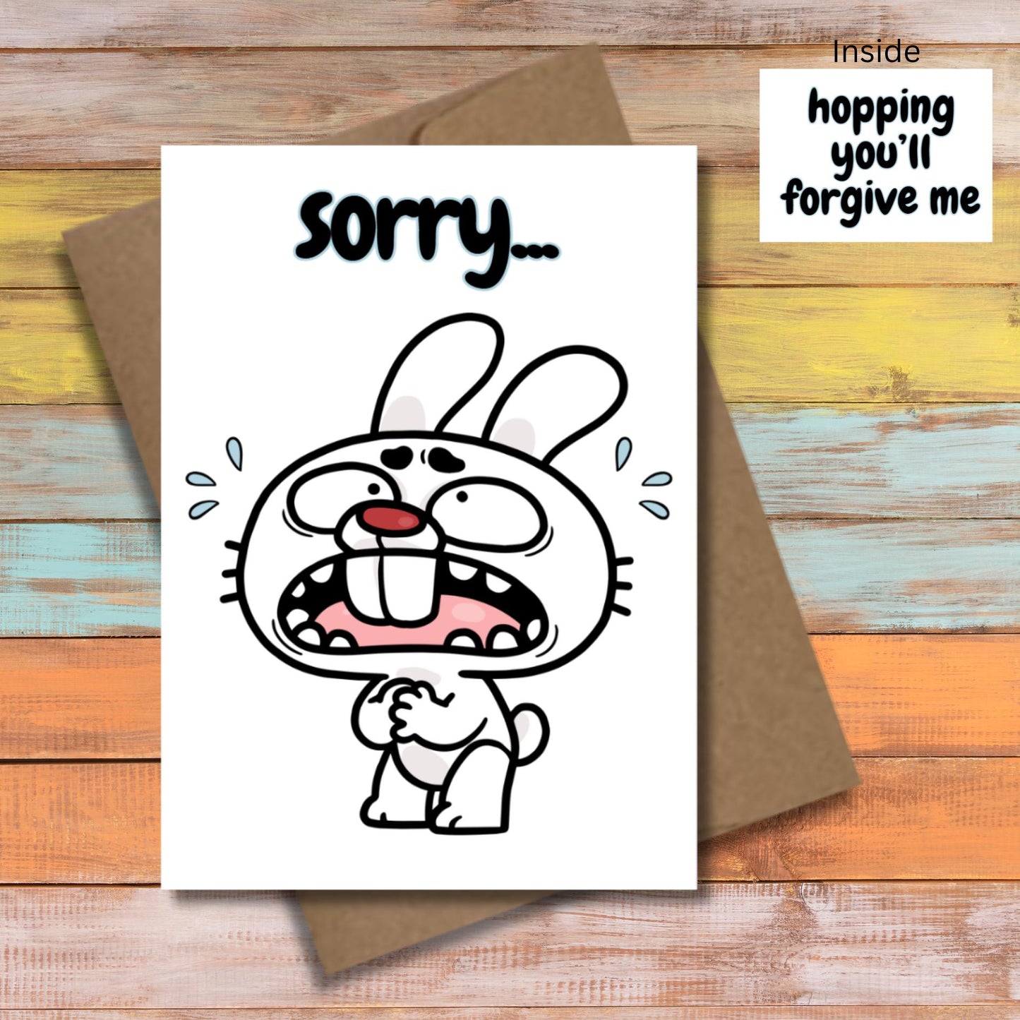 Crying Bunny Apology Card, Funny Sorry Pun, Rabbit Note - JuzBecuzStationery