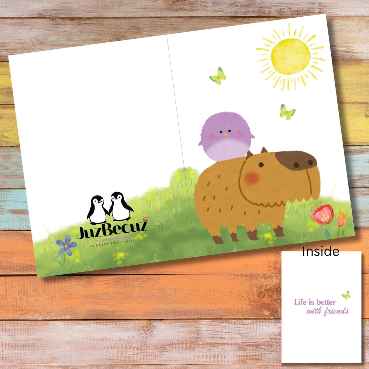 Cute Capybara Friendship Card, Sweet Animal Best Friend Greeting Card, Thinking of You Card for Animal Lovers, Kawaii Animal Stationery - JuzBecuzStationery