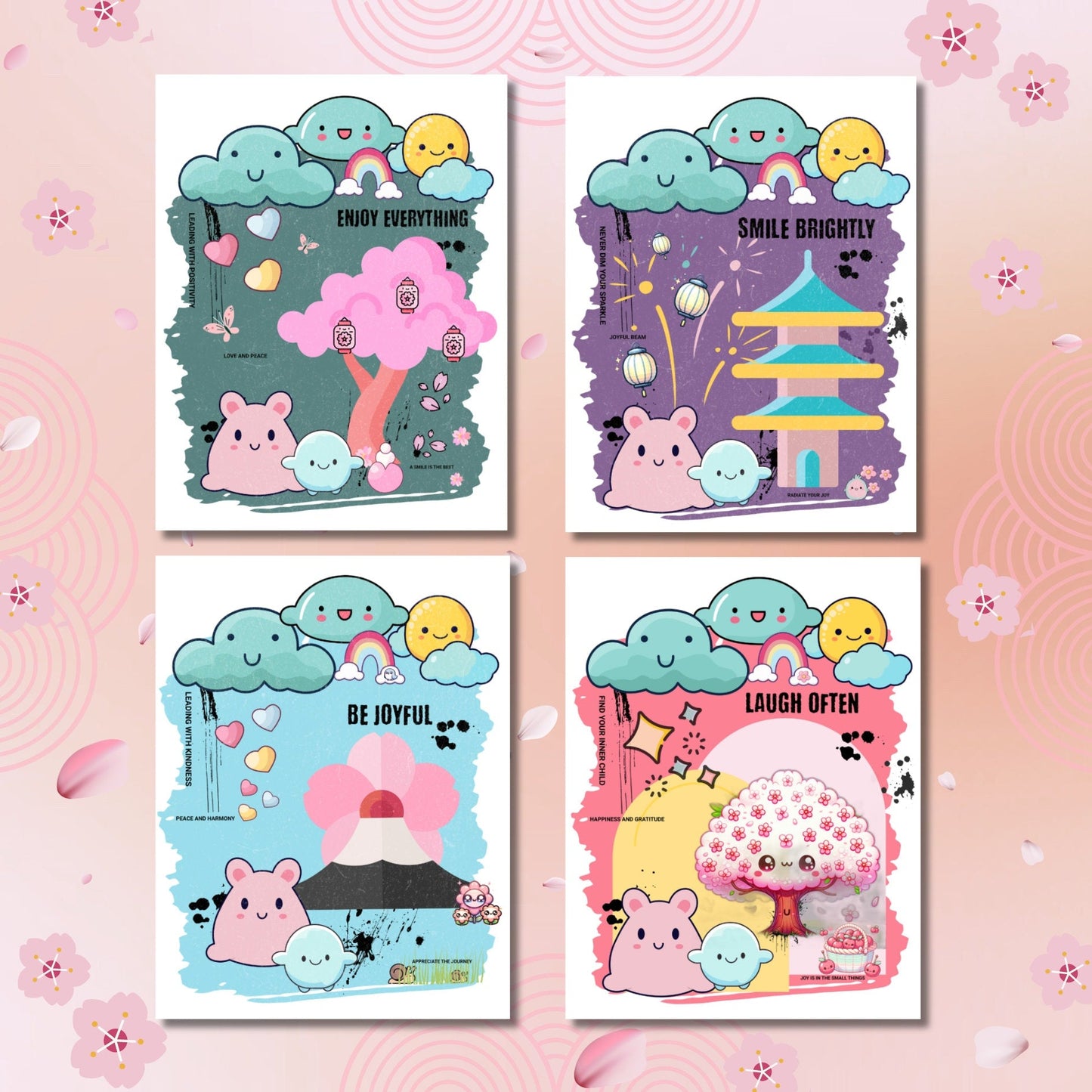 Cute Japanese Style Kawaii Notecards, Asian Style Blank Card Set, Friendship Positivity Encouragement Cards, Japanese Stationery Gift - JuzBecuzStationery