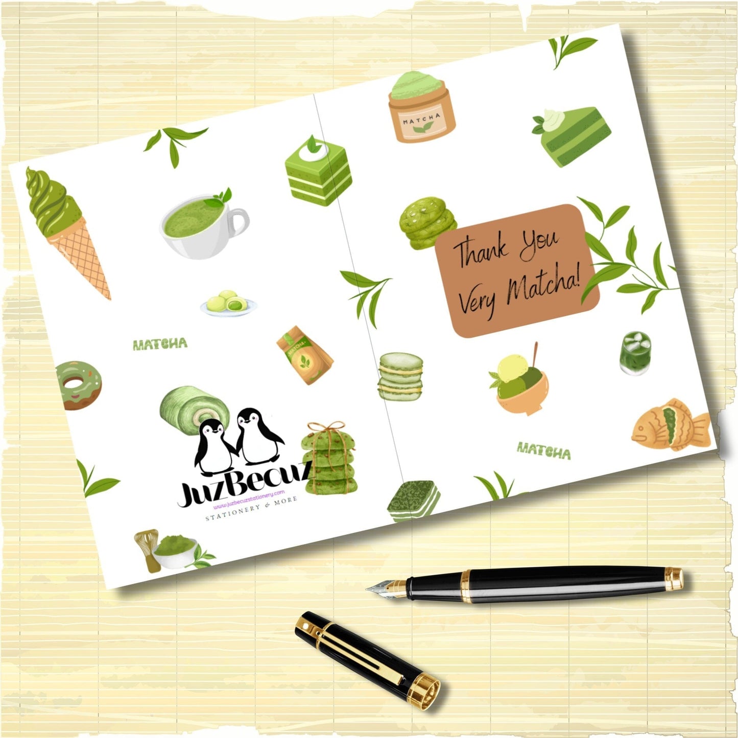 Cute Matcha Thank You Card, Thank You So Matcha Pun Appreciation Card, Matcha Tea Lover Thank You Card, Japanese Drink Gratitude Stationery - JuzBecuzStationery