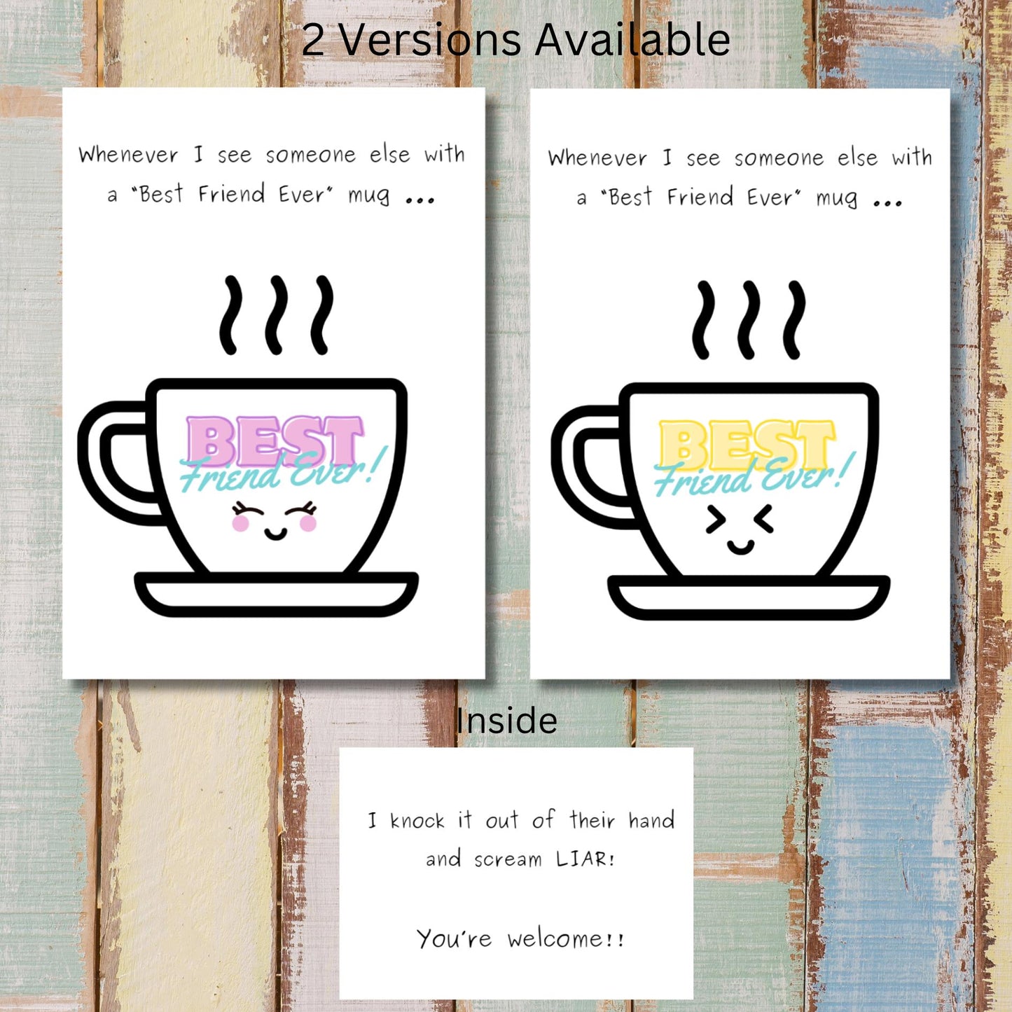 Funny Friendship Card, Sarcastic BFF Greeting Card For Coffee Lover, Kawaii Card for Best Friend, Humorous Thinking Of You Card for Bestie - JuzBecuzStationery