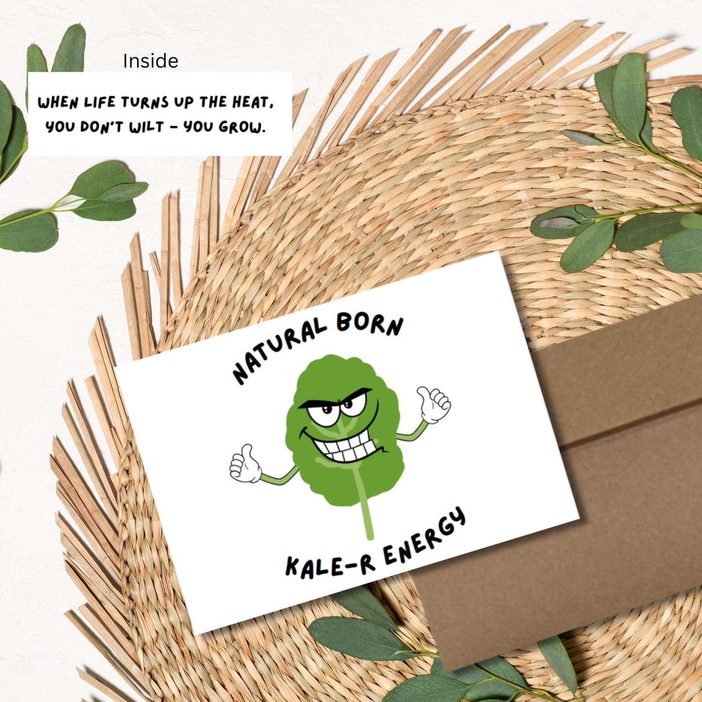 Funny Kale Encouragement Card: Kawaii Vegetable Pun Support Gift - JuzBecuzStationery