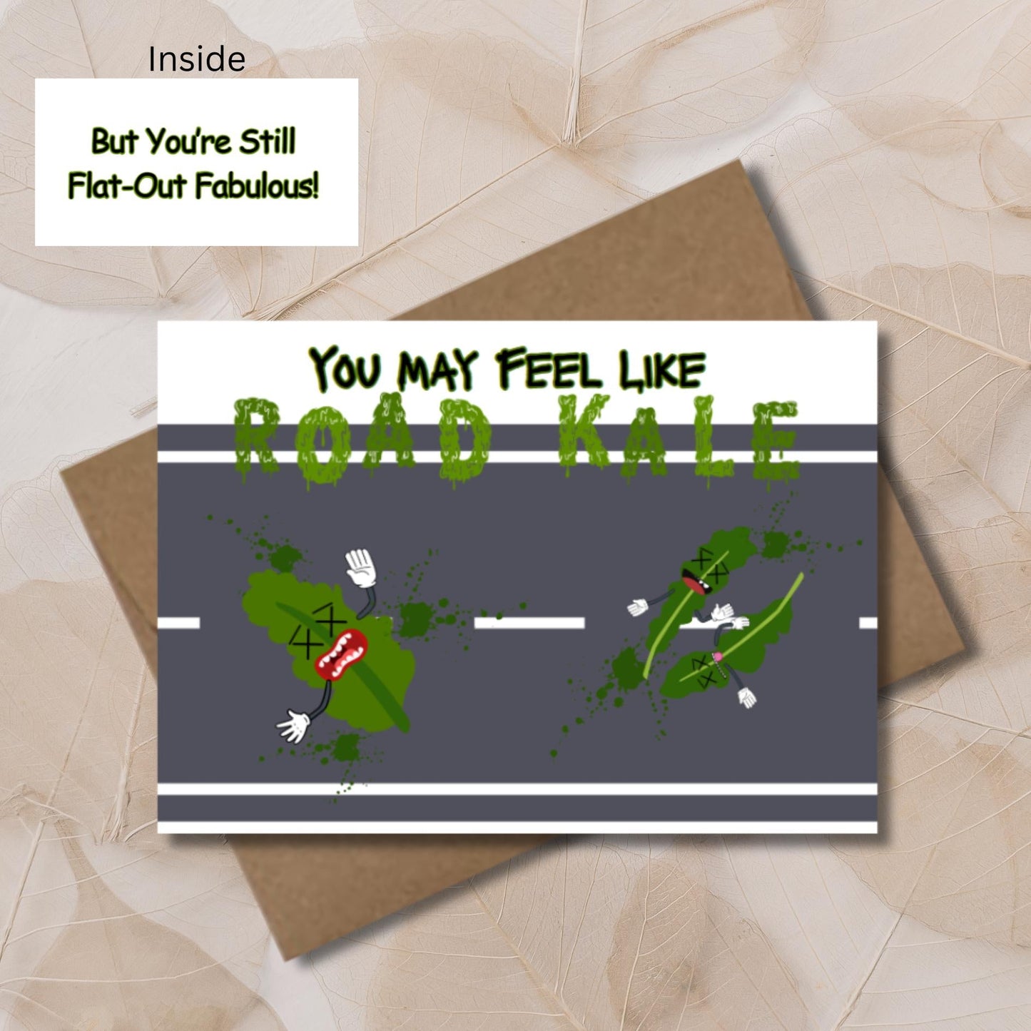 Funny Road Kale Card, Encouragement Card For Tough Days, Punny Kawaii Get Well Card, Friendship Card, Motivational Support Card - JuzBecuzStationery