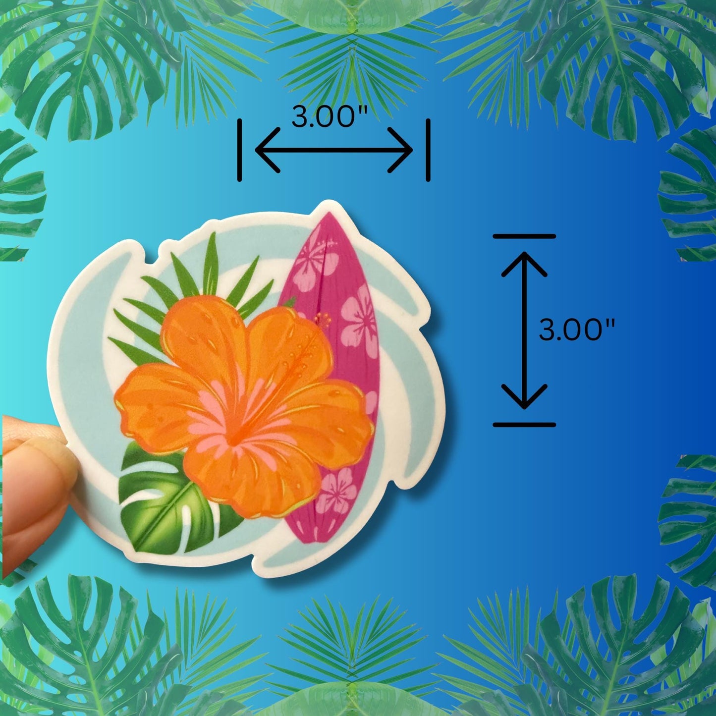 Hawaiian Hibiscus Vinyl Sticker – Tropical Surfboard 3x3 Waterproof Flower Decal for Laptops, Water Bottles & Journals - JuzBecuzStationery