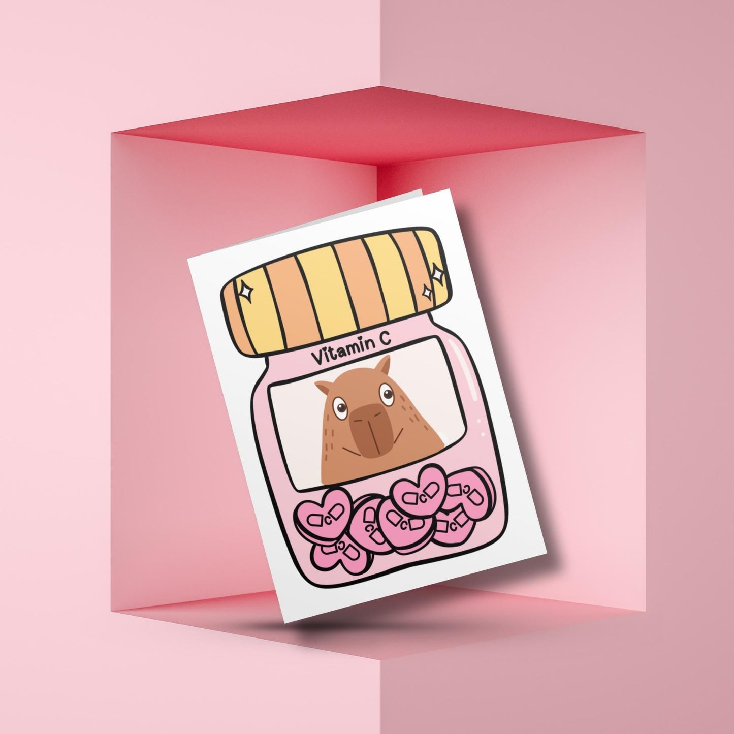 Kawaii Capybara Get Well Card: Punny Vitamin C Healing Wishes - JuzBecuzStationery
