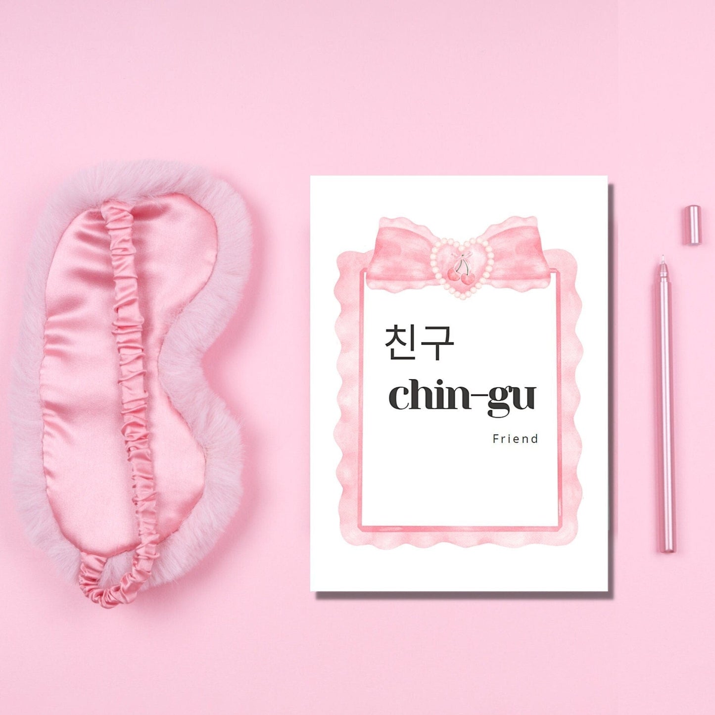 Korean Friendship Card, Kdrama Card Gift, Coquette Heart Card, Korean Thinking of You Card, Coquette Stationery, Pink Coquette Bows Card - JuzBecuzStationery