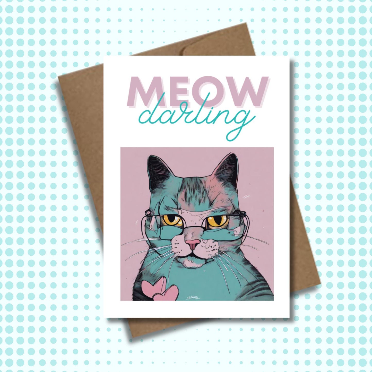 Pop Art Cat Thinking Of You Card, Meow Darling Friendship Card, Pet Lover Encouragement Card, Feline Stationery, Just Because Cat Mom Card - JuzBecuzStationery