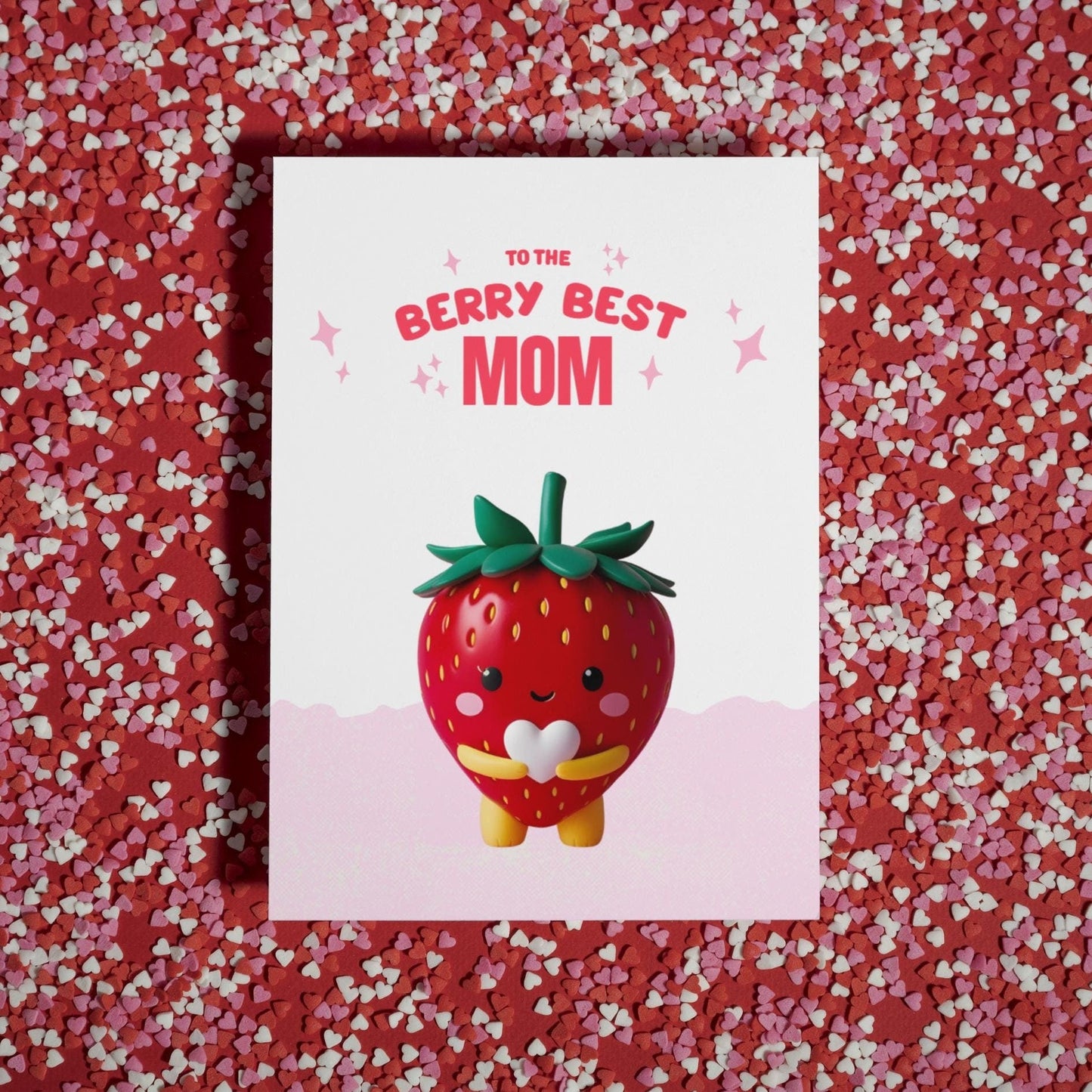 Sweet Strawberry Card For Mom, Punny Berry Best Mom Card, Kawaii Strawberry Greeting Card, Cute Gift For Mother, I Love You Mom Note Card - JuzBecuzStationery