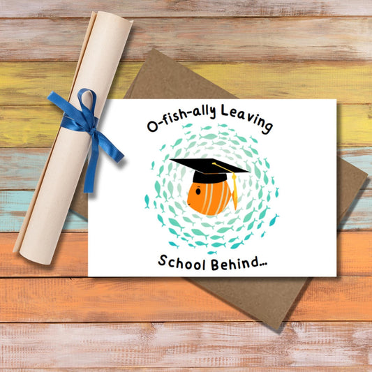 2025 Fish Graduation Card, Offishally Leaving School Fish Pun Grad Card, School Commencement Congratulations Card, Aquarium Enthusiast Card - JuzBecuzStationery