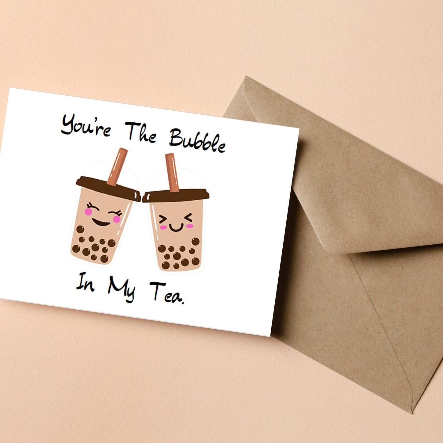 Adorable Bubble Tea Card: Kawaii Boba Anniversary, Friendship Card - JuzBecuzStationery