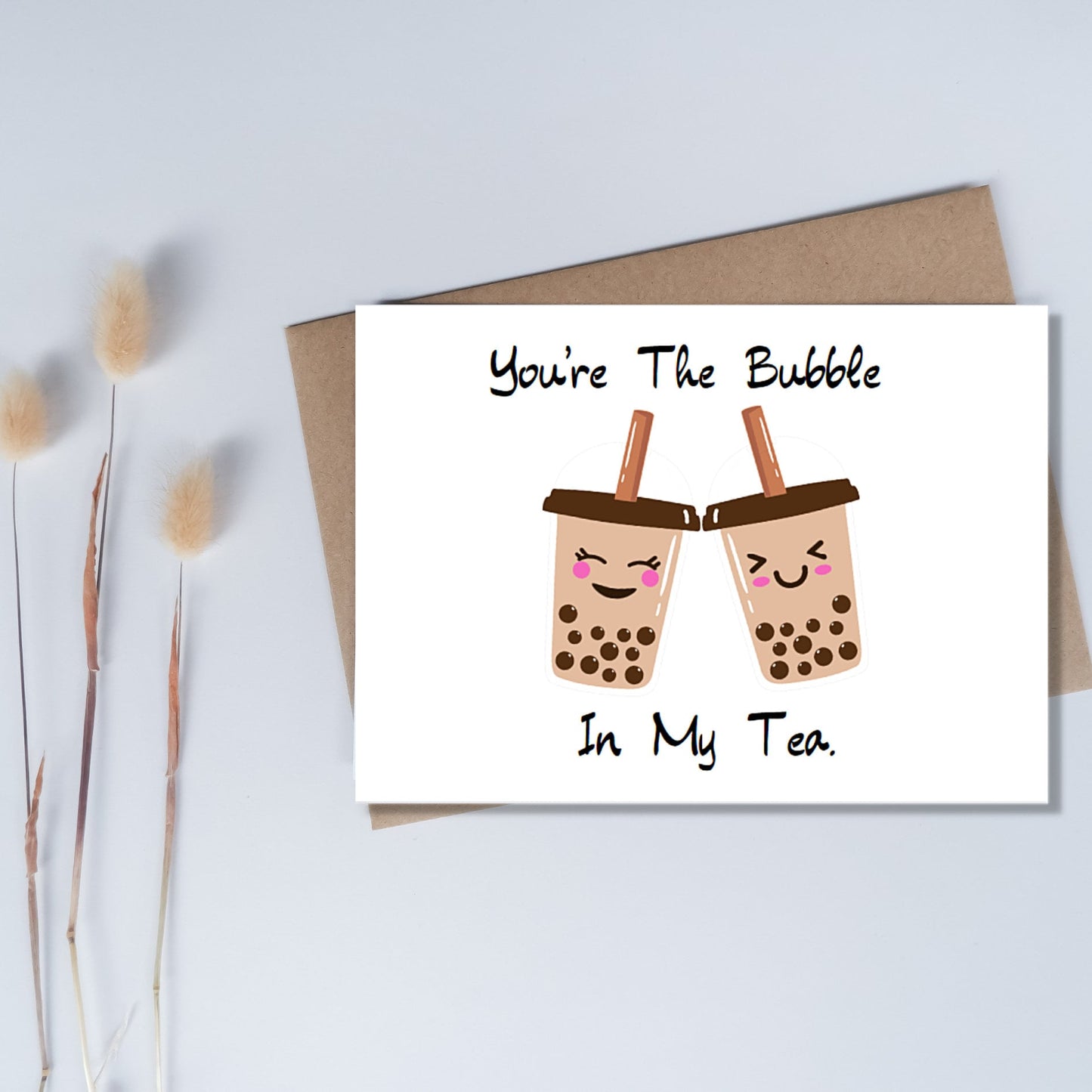 Adorable Bubble Tea Card: Kawaii Boba Anniversary, Friendship Card - JuzBecuzStationery