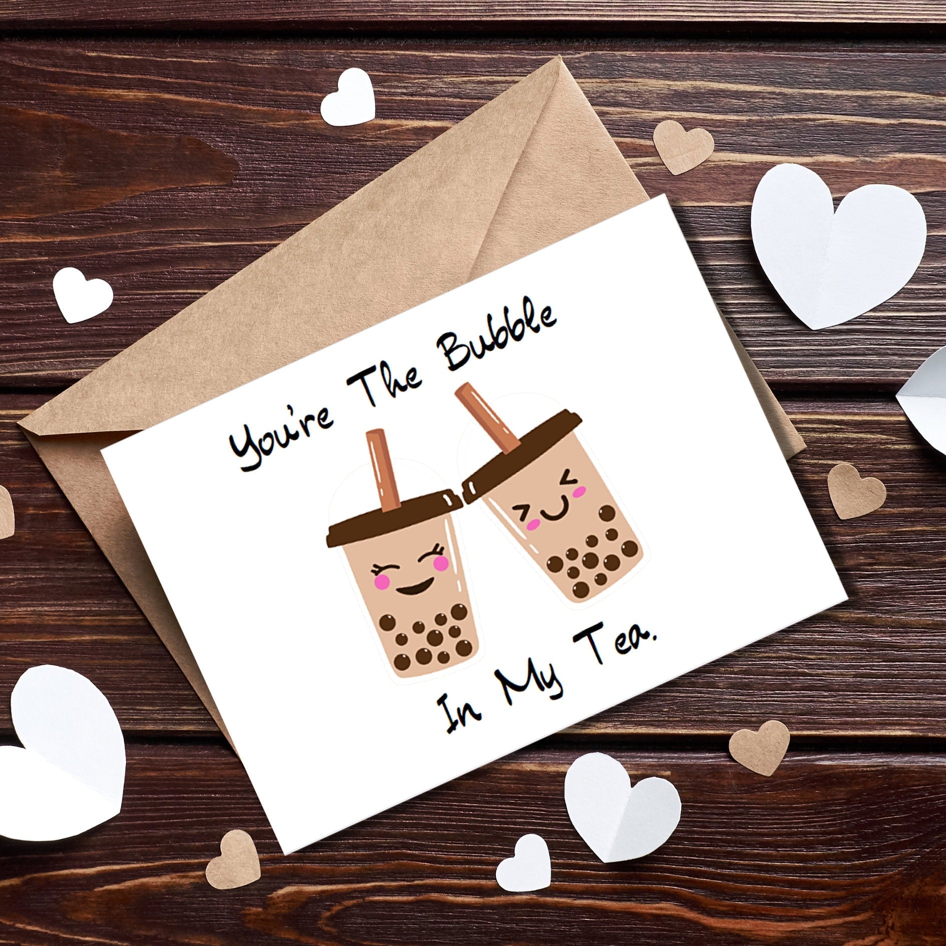 Adorable Bubble Tea Greeting Card, Couples Card, Kawaii Boba Card, Anniversary Card, Friendship Card, I Love You Card, Asian Drink Pun Card - JuzBecuzStationery