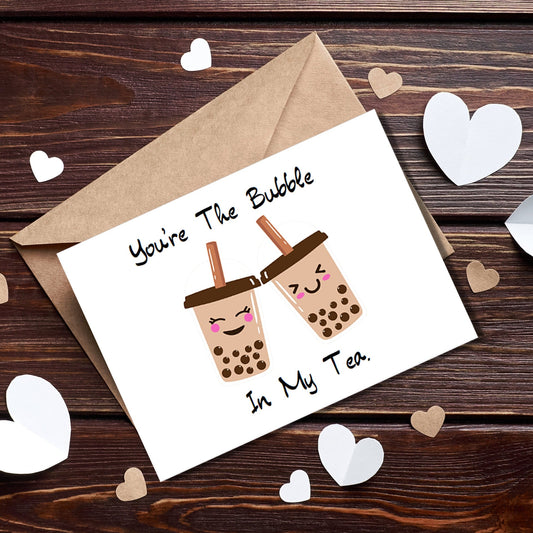 Adorable Bubble Tea Greeting Card, Couples Card, Kawaii Boba Card, Anniversary Card, Friendship Card, I Love You Card, Asian Drink Pun Card - JuzBecuzStationery