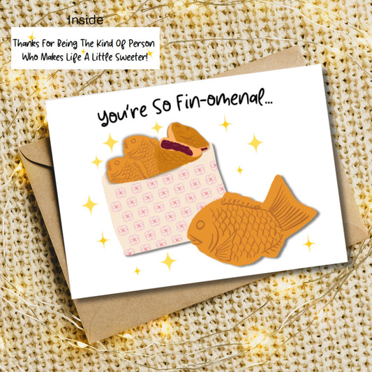 Asian Fish Pun Thank You Card, Korean Bungeoppang Card, Friendship Card For Kdrama Fan, Kawaii Appreciation Card, Japanese Taiyaki Card - JuzBecuzStationery