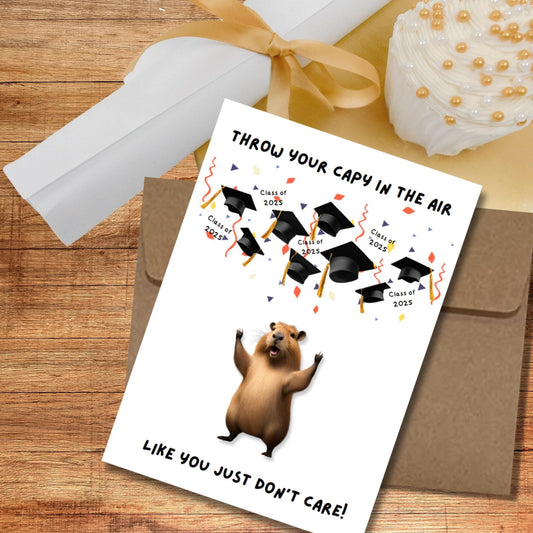 Capybara Graduation Card, Punny Throw Your Capy In The Air Commencement Card, 2025 High School Commencement Card, College Graduate Card - JuzBecuzStationery