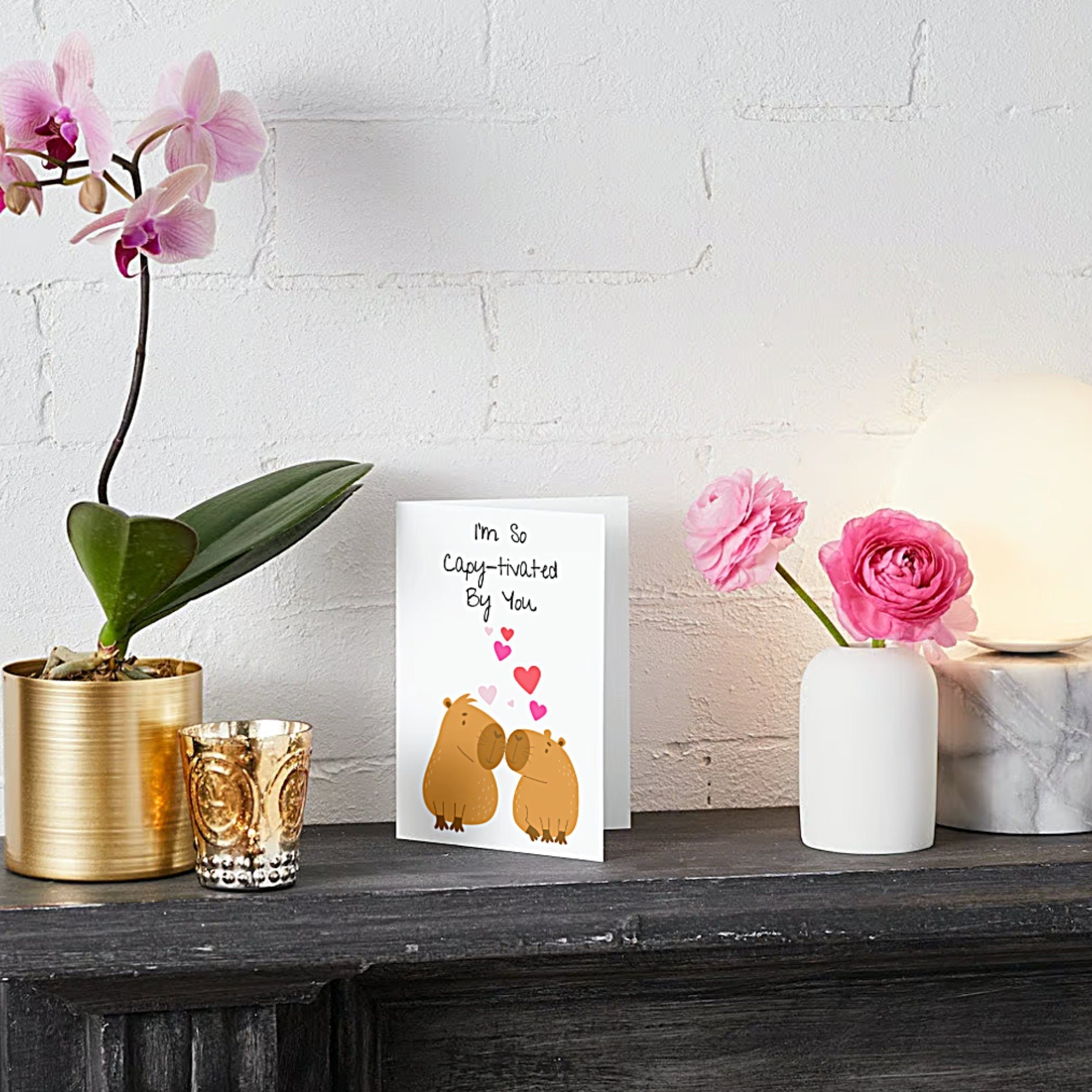 Capybara Love Card: "I'm So Capy - tivated By You" Anniversary Card, Cute I Love You Card - JuzBecuzStationery