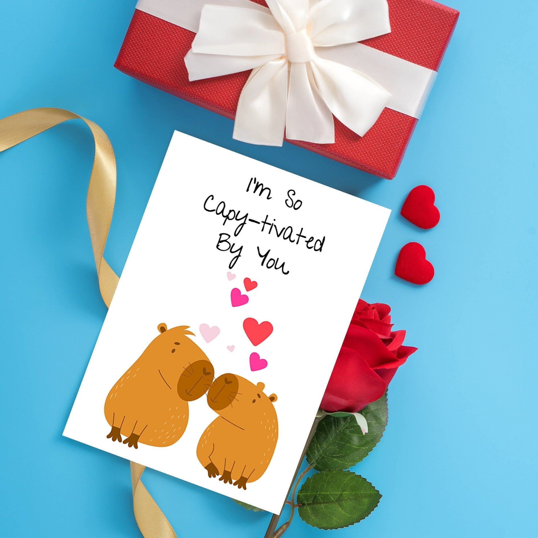 Capybara Love Card: "I'm So Capy - tivated By You" Anniversary Card, Cute I Love You Card - JuzBecuzStationery