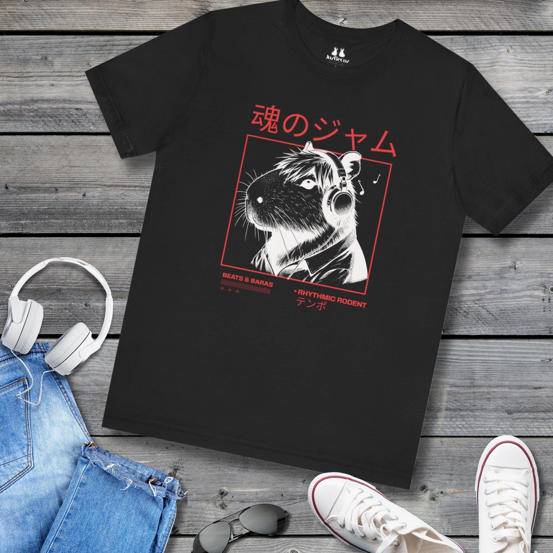 Capybara Soul Jam Shirt: Japanese Streetwear Graphic Tee - JuzBecuzStationery