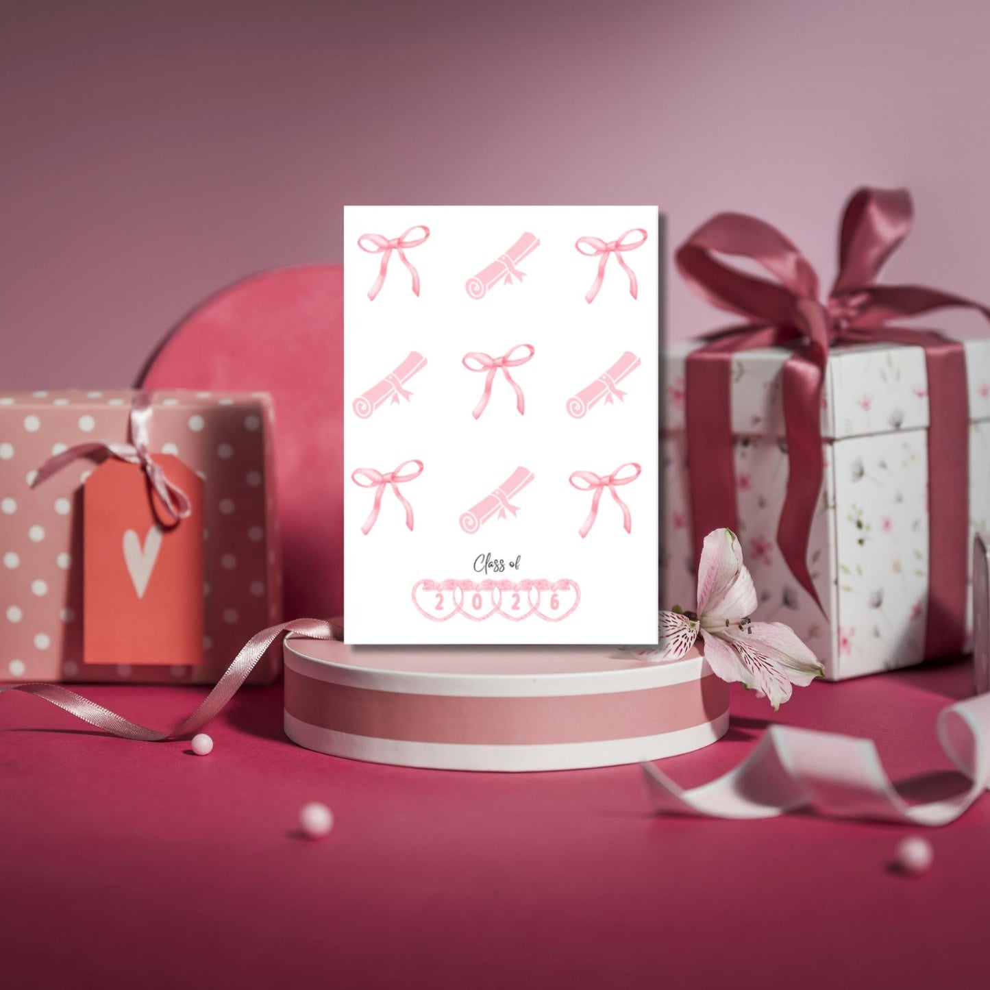 Coquette Graduation Card, Pink Bow Graduation Card For Girls, High School & College Graduation Card, Commencement Congratulations Card - JuzBecuzStationery