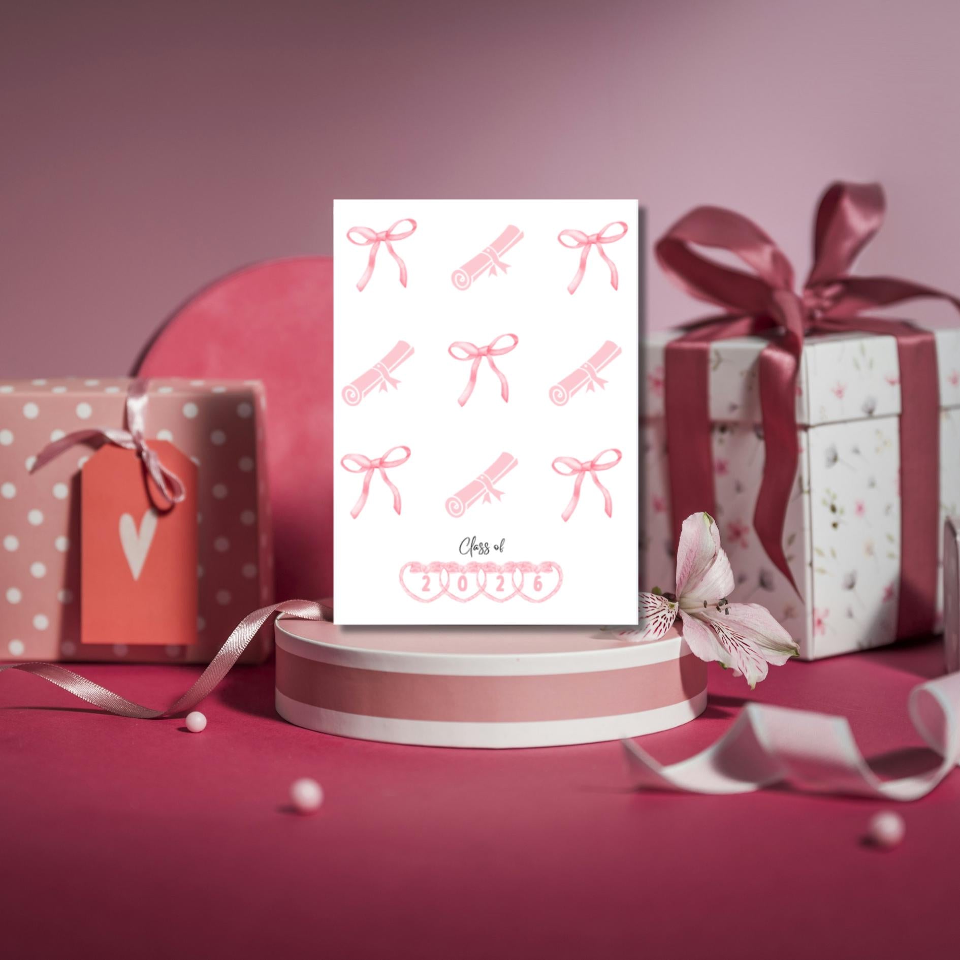 Coquette Graduation Card, Pink Bow Graduation Card For Girls, High School & College Graduation Card, Commencement Congratulations Card - JuzBecuzStationery