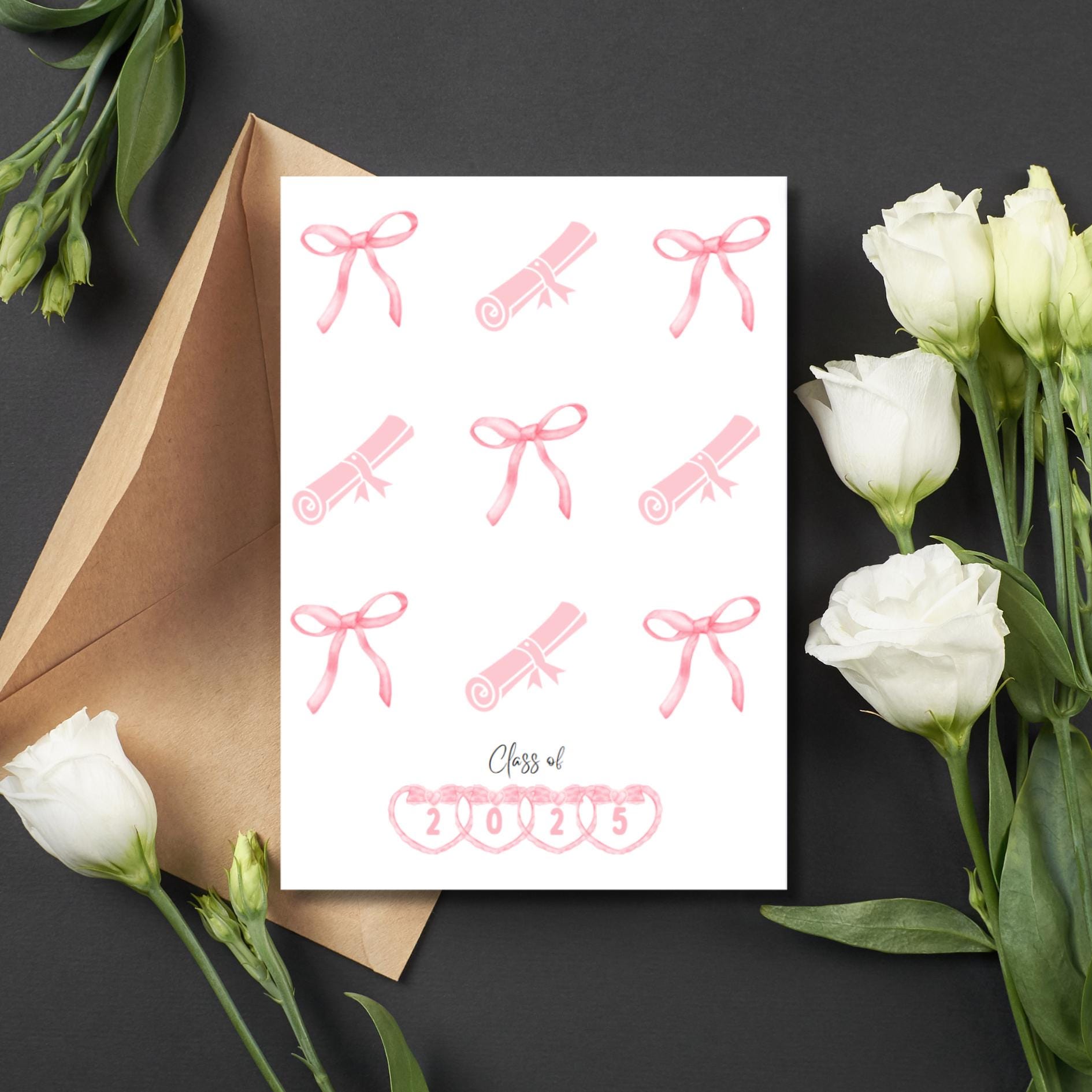 Coquette Graduation Card, Pink Bow Graduation Card For Girls, High School & College Graduation Card, Commencement Congratulations Card - JuzBecuzStationery