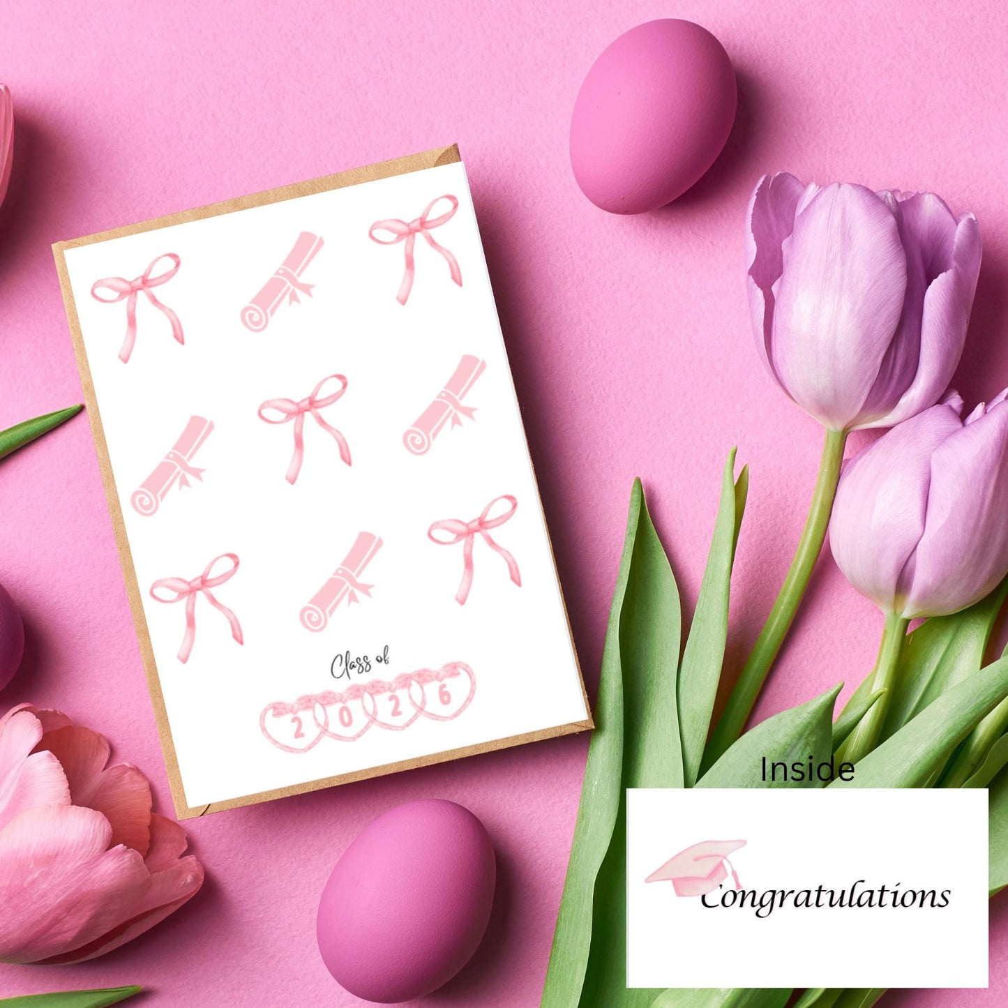 Coquette Graduation Card, Pink Bow Graduation Card For Girls, High School & College Graduation Card, Commencement Congratulations Card - JuzBecuzStationery