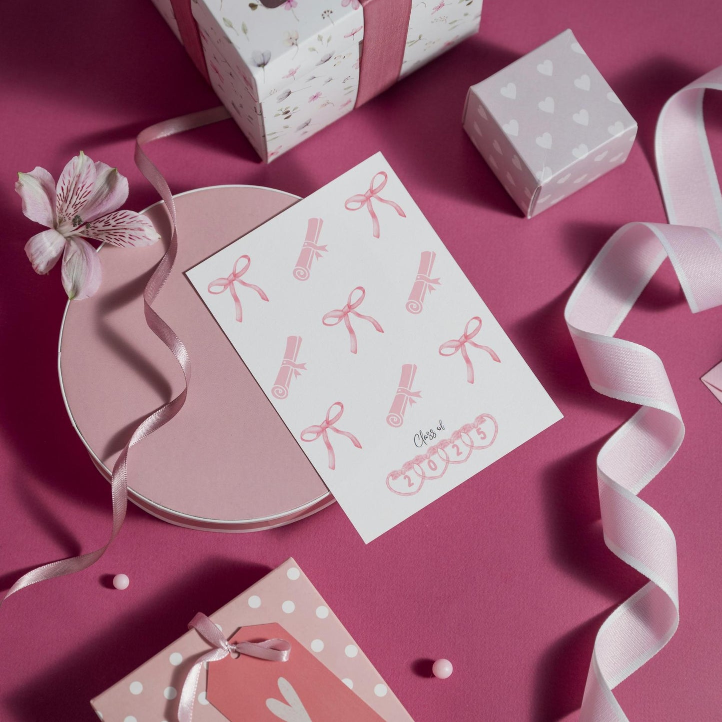 Coquette Graduation Card, Pink Bow Graduation Card For Girls, High School & College Graduation Card, Commencement Congratulations Card - JuzBecuzStationery