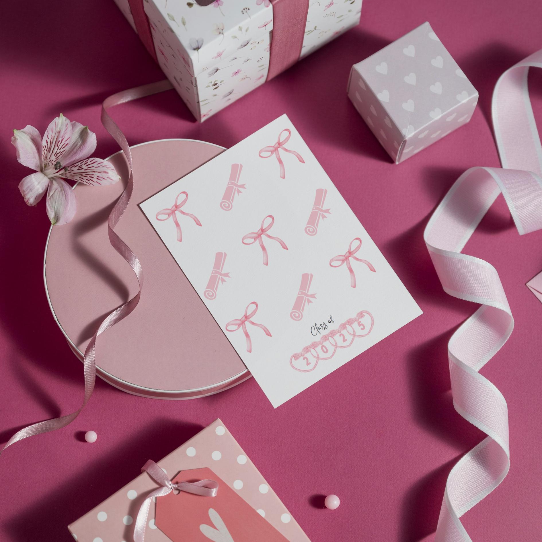 Coquette Graduation Card, Pink Bow Graduation Card For Girls, High School & College Graduation Card, Commencement Congratulations Card - JuzBecuzStationery
