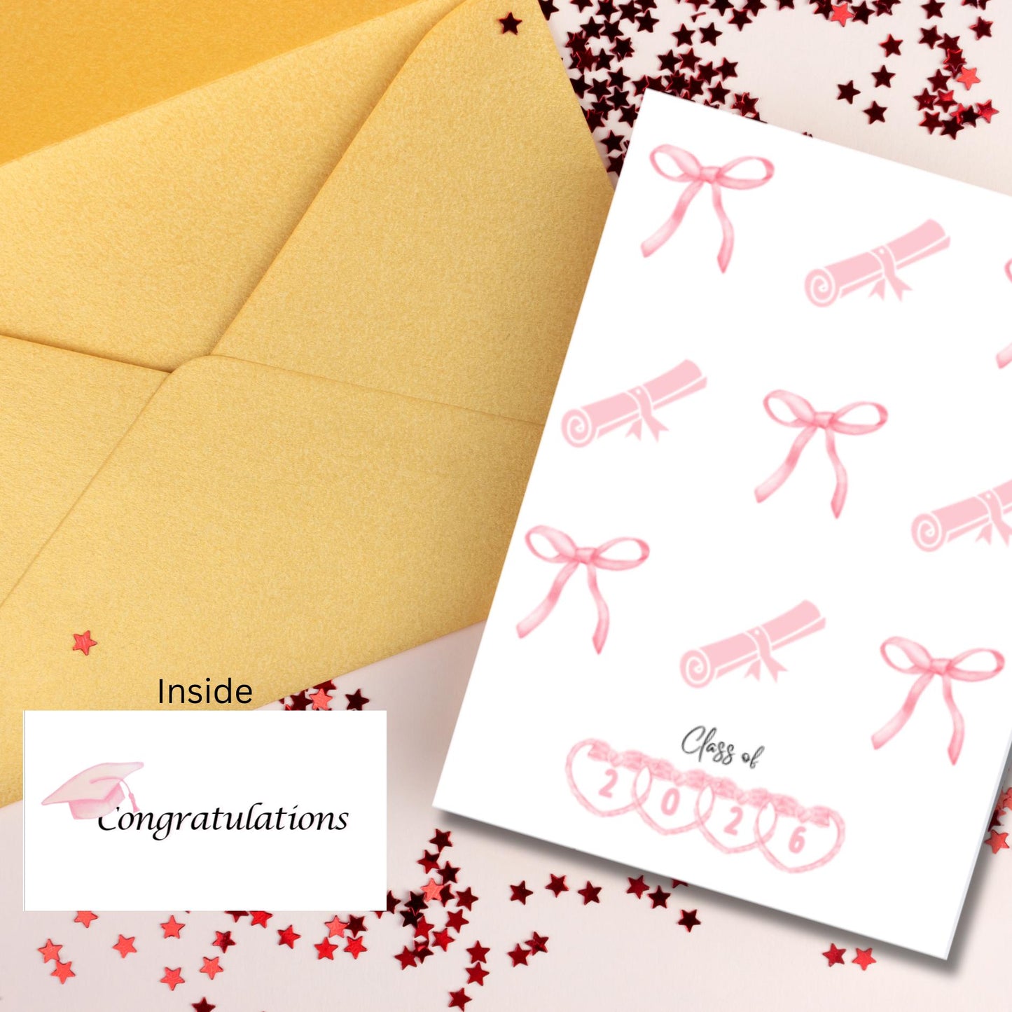 Coquette Graduation Card, Pink Bow Graduation Card For Girls, High School & College Graduation Card, Commencement Congratulations Card - JuzBecuzStationery