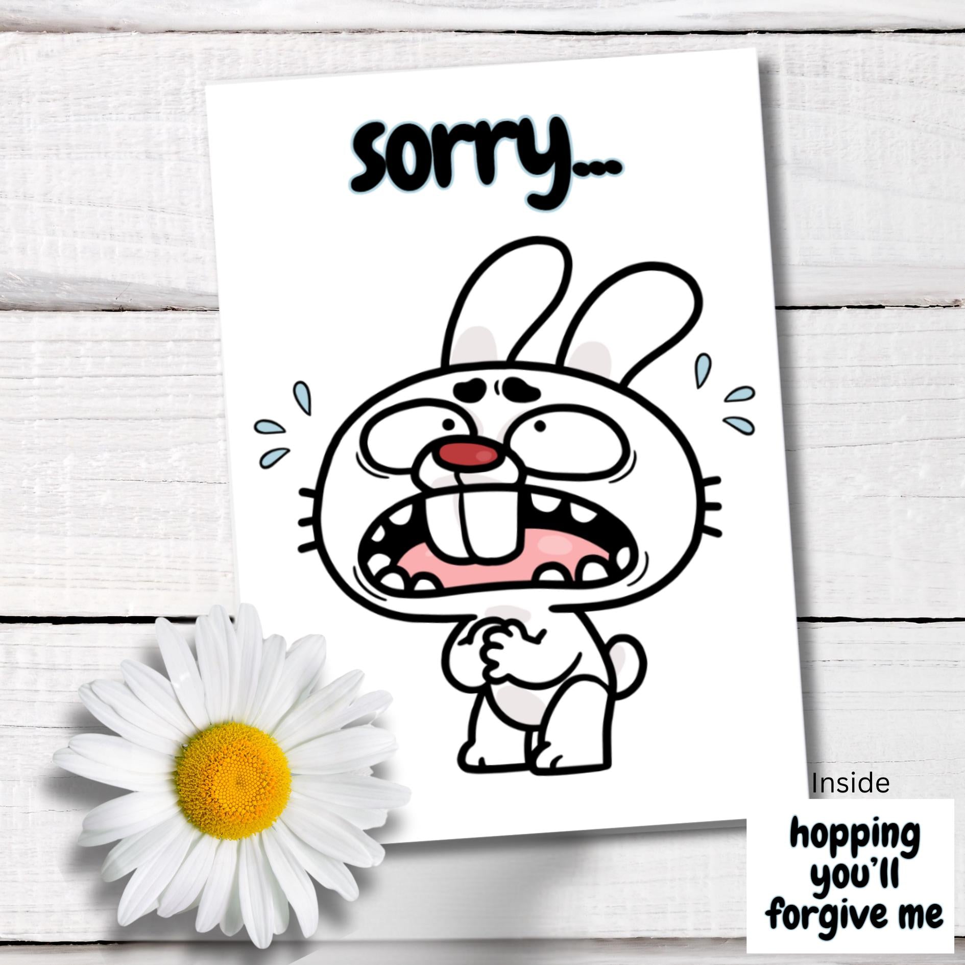 Crying Bunny Apology Card, Funny Sorry Pun, Rabbit Note - JuzBecuzStationery