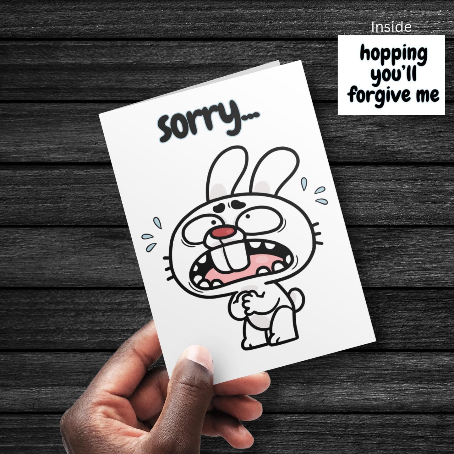 Crying Bunny Apology Card, Funny Sorry Pun, Rabbit Note - JuzBecuzStationery