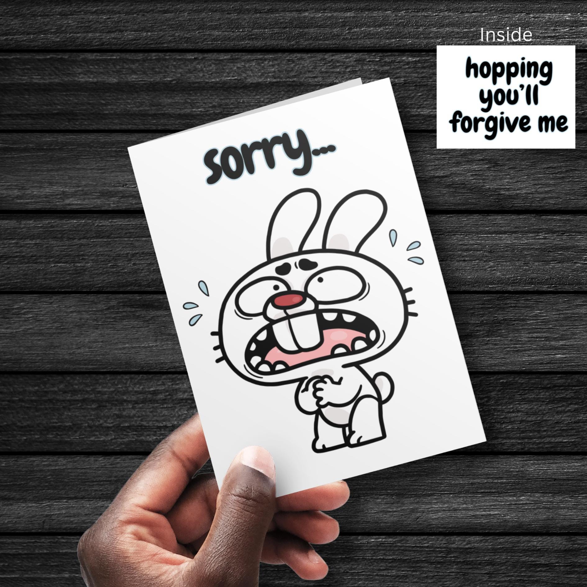 Crying Bunny Apology Card, Funny Sorry Pun, Rabbit Note - JuzBecuzStationery