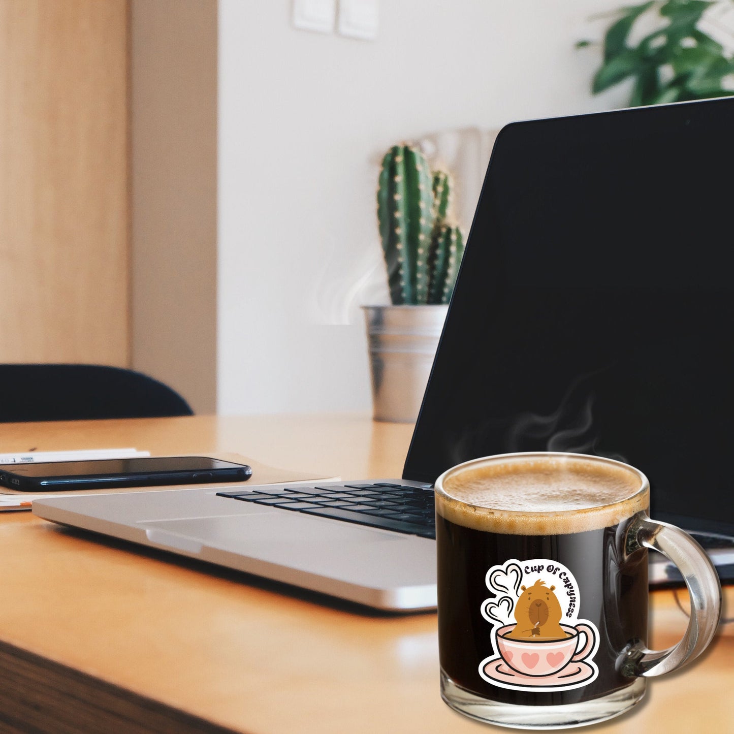 Cup of Capy - ness Capybara Sticker – Cute Coffee Tea Vinyl Decal for Laptop, Water Bottle, Journal – Kawaii Capybara Lover Gift - JuzBecuzStationery