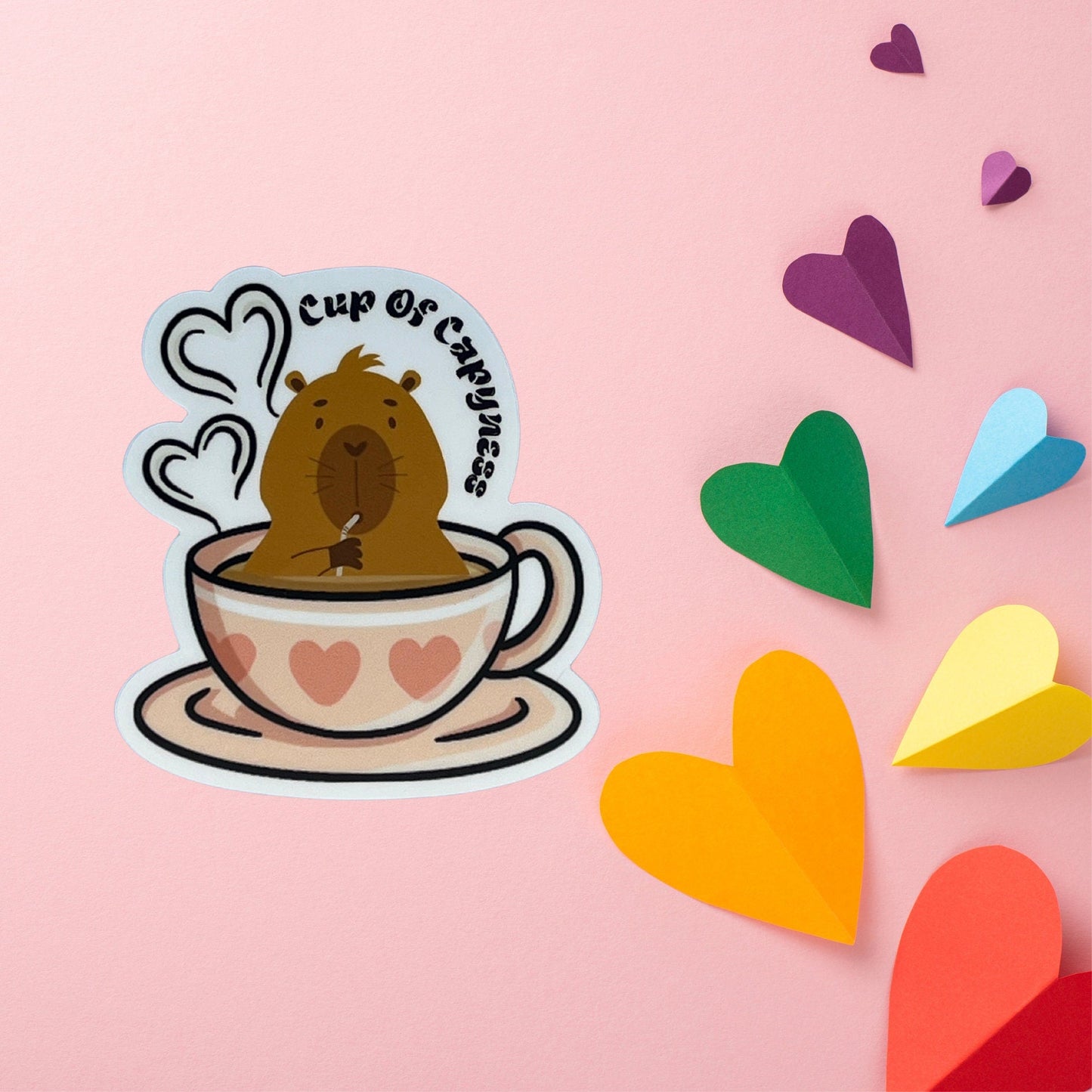 Cup of Capy - ness Capybara Sticker – Cute Coffee Tea Vinyl Decal for Laptop, Water Bottle, Journal – Kawaii Capybara Lover Gift - JuzBecuzStationery