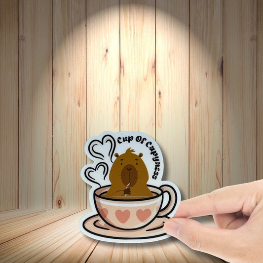 Cup of Capyness Sticker, Cute Capybara in Teacup Vinyl Sticker, Kawaii Animal Sticker, Funny Coffee Lover Gift, Laptop, Water Bottle Decal - JuzBecuzStationery