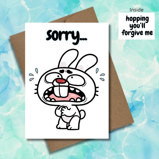 Cute Bunny Sorry Card, Bunny Pun Hopping You'll Forgive Me Card, Kawaii Crying Bunny Apology Card, Cute Animal Sorry Note Card, Rabbit Card - JuzBecuzStationery