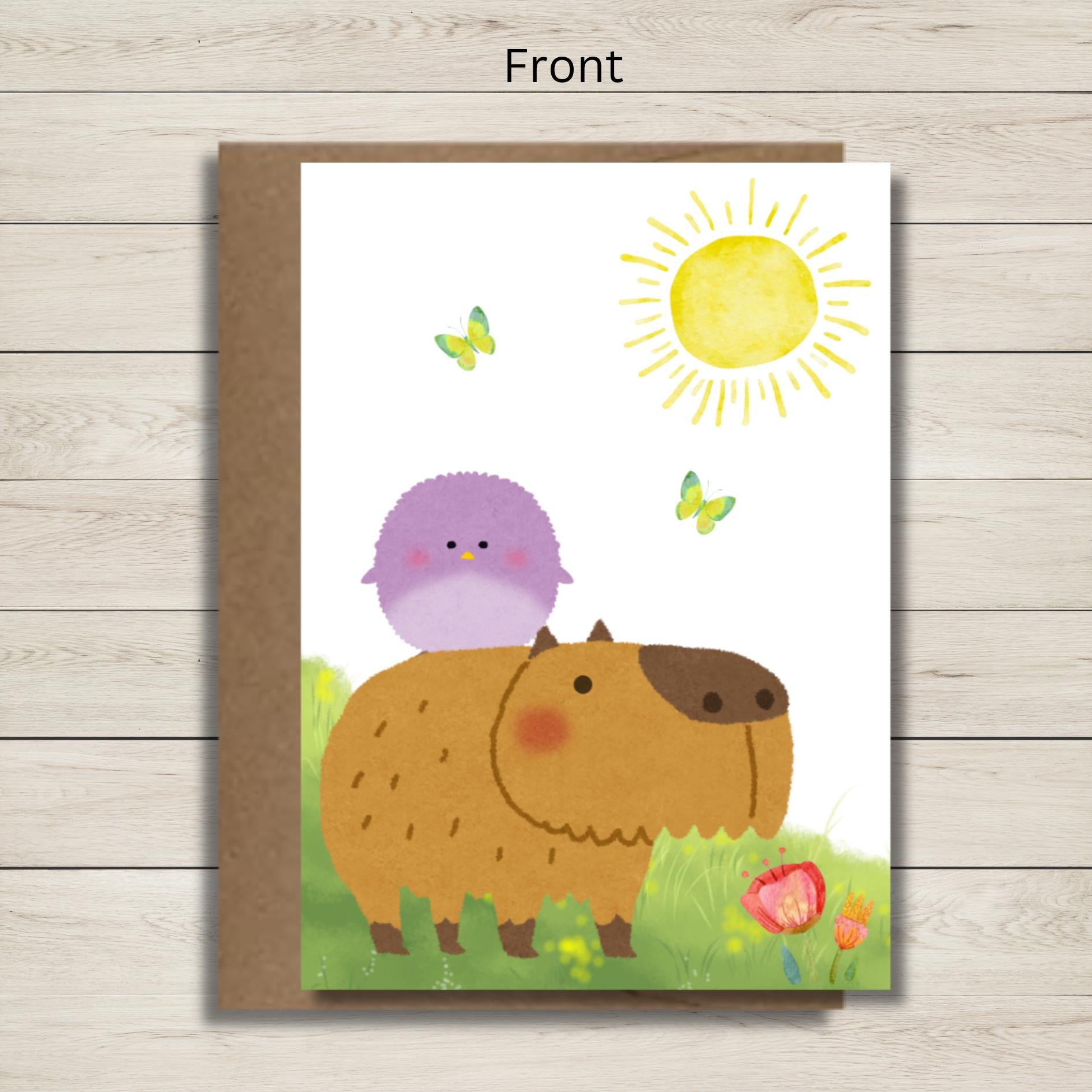 Cute Capybara Friendship Card, Sweet Animal Best Friend Greeting Card, Thinking of You Card for Animal Lovers, Kawaii Animal Stationery - JuzBecuzStationery