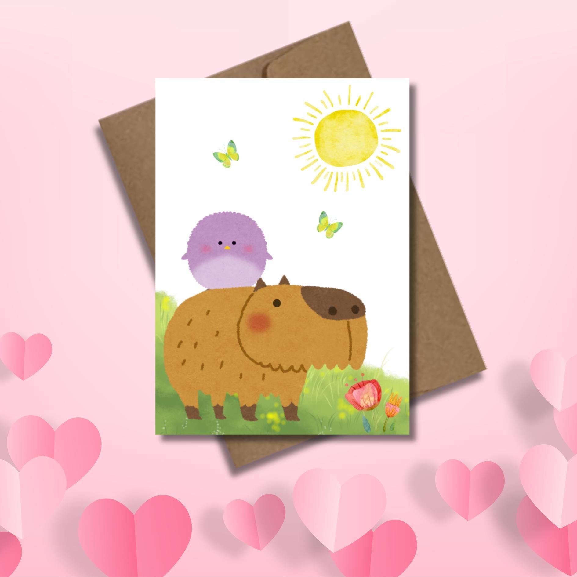 Cute Capybara Friendship Card, Sweet Animal Best Friend Greeting Card, Thinking of You Card for Animal Lovers, Kawaii Animal Stationery - JuzBecuzStationery