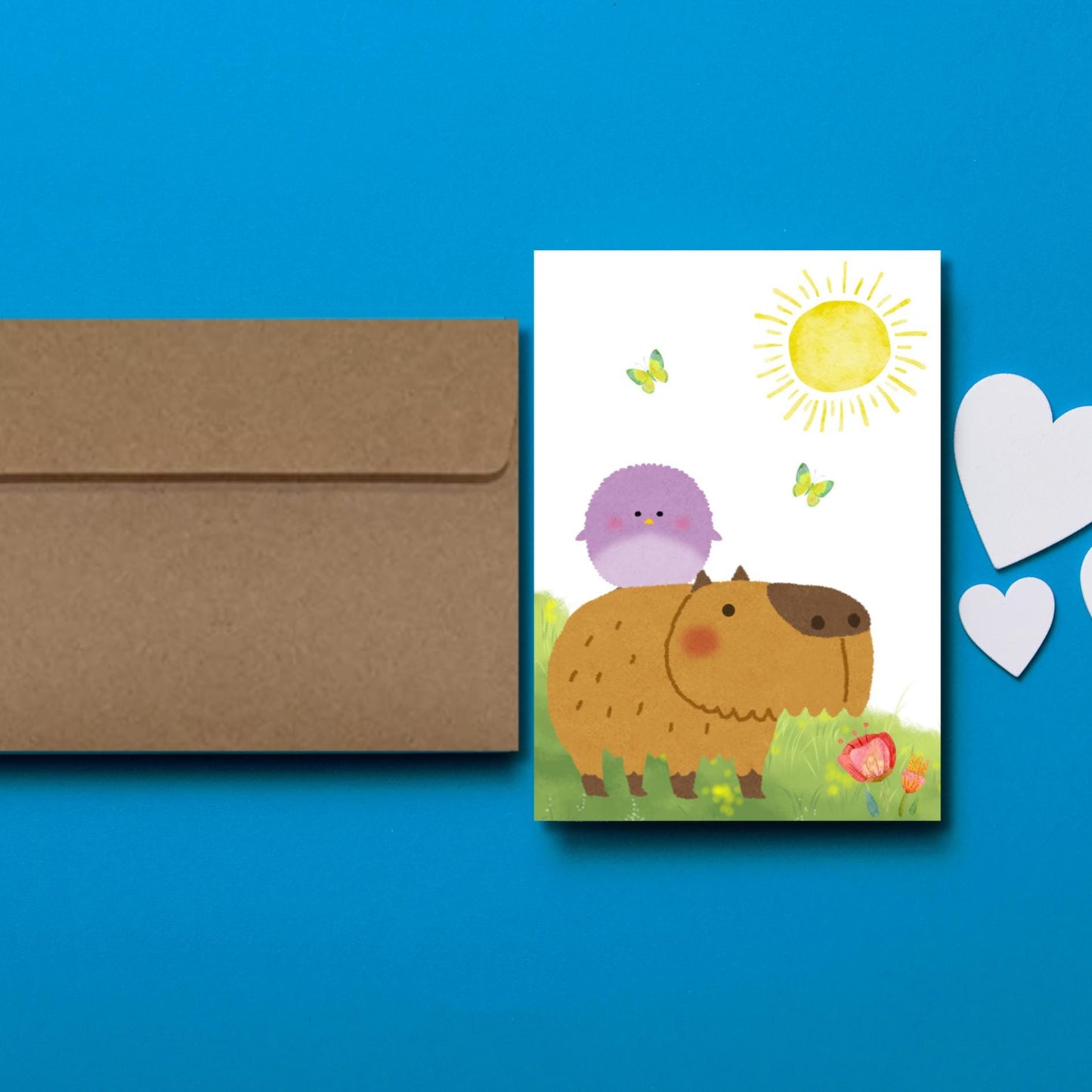 Cute Capybara Friendship Card, Sweet Animal Best Friend Greeting Card, Thinking of You Card for Animal Lovers, Kawaii Animal Stationery - JuzBecuzStationery