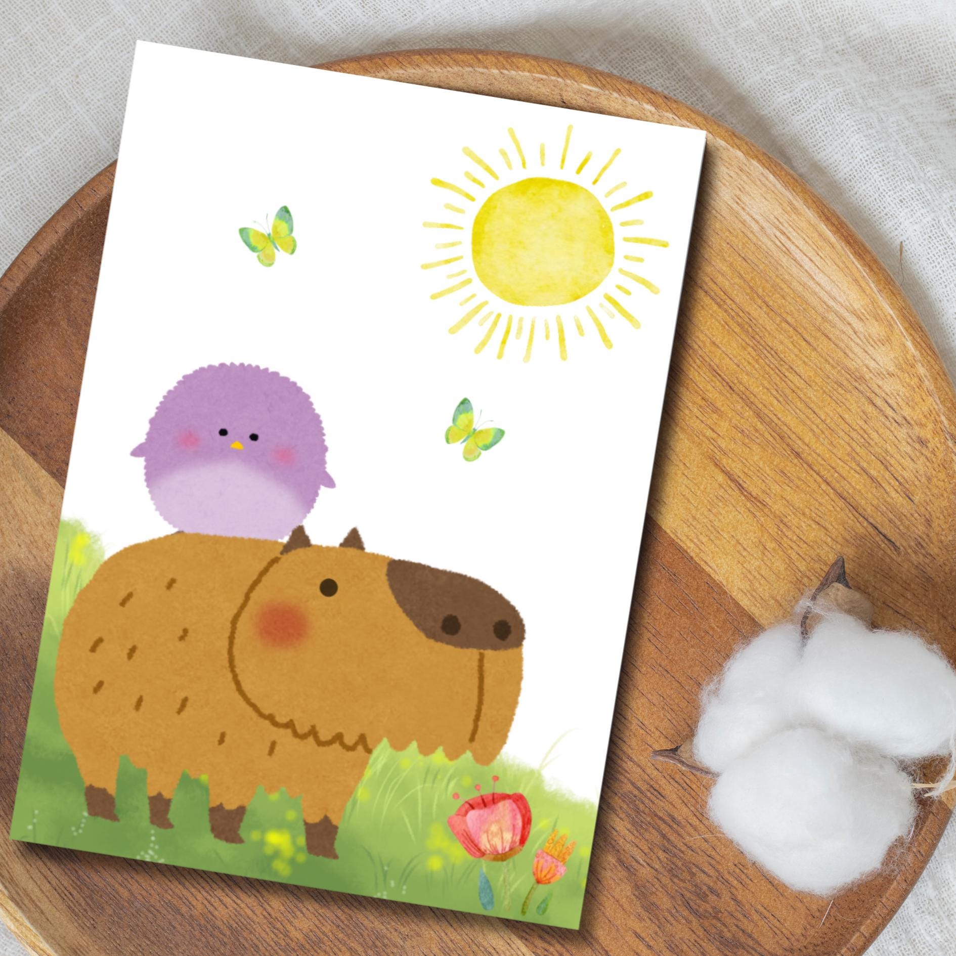 Cute Capybara Friendship Card, Sweet Animal Best Friend Greeting Card, Thinking of You Card for Animal Lovers, Kawaii Animal Stationery - JuzBecuzStationery