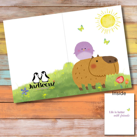Cute Capybara Friendship Card, Sweet Animal Best Friend Greeting Card, Thinking of You Card for Animal Lovers, Kawaii Animal Stationery - JuzBecuzStationery