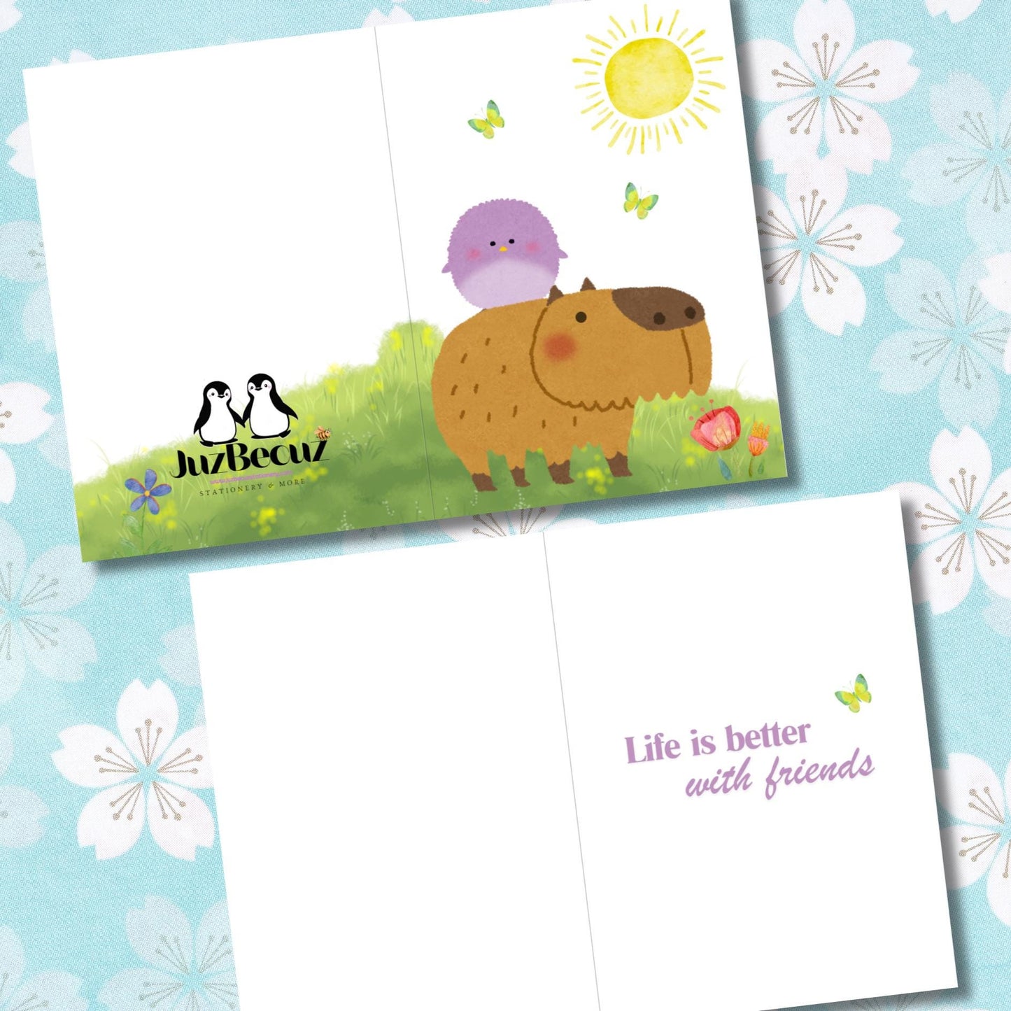 Cute Capybara Friendship Card, Sweet Animal Best Friend Greeting Card, Thinking of You Card for Animal Lovers, Kawaii Animal Stationery - JuzBecuzStationery
