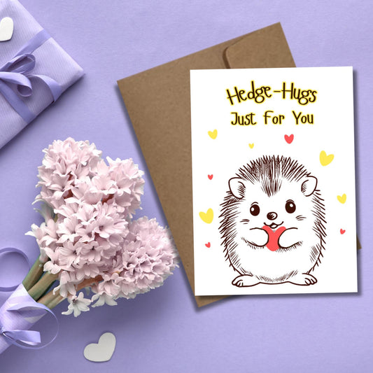 Cute Hedgehog Encouragement Card, Hedge - Hug Pun Friendship Card, Kawaii Animal Cheer Up Note, Kawaii Animal Stationery, Animal Lover Gift - JuzBecuzStationery