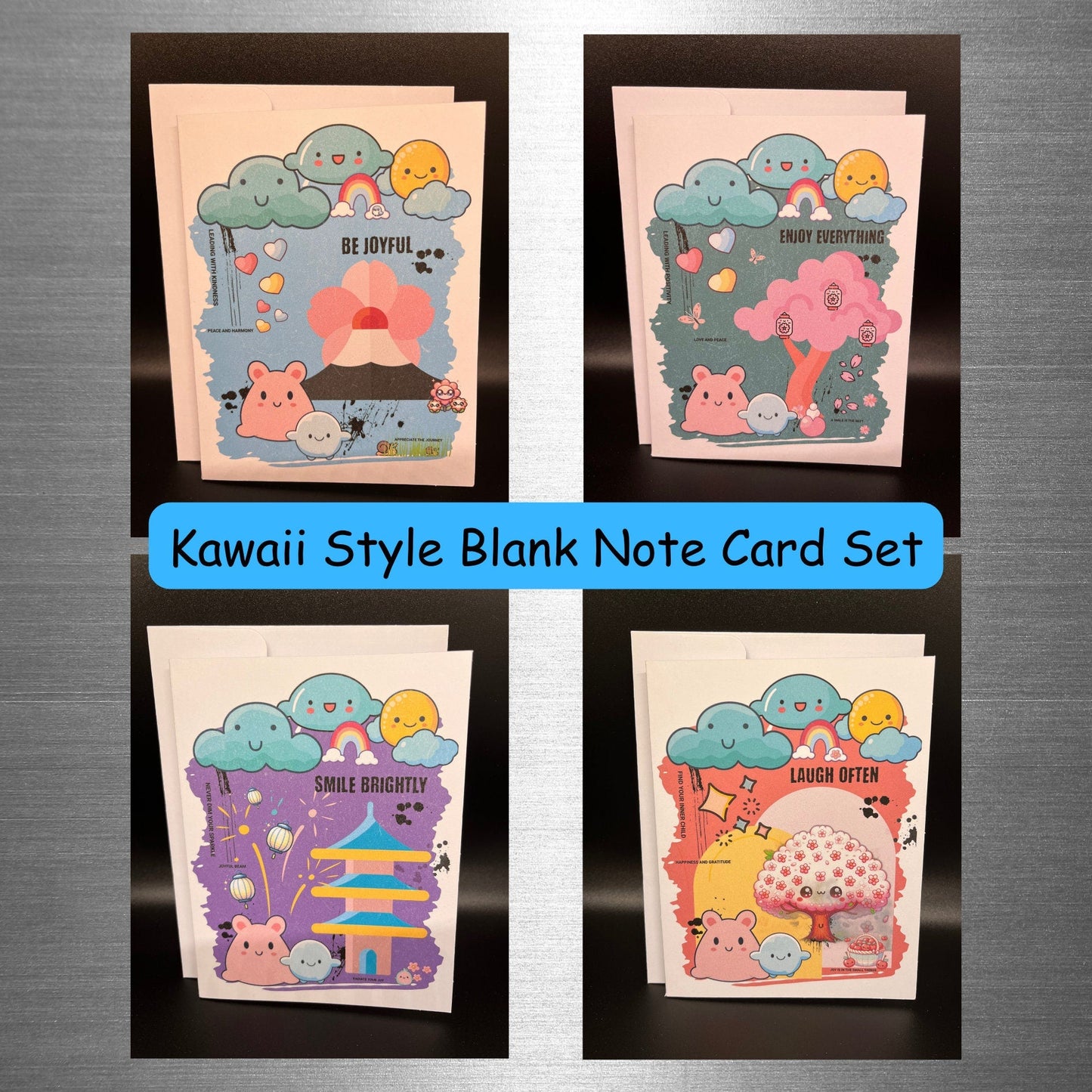 Cute Japanese Style Kawaii Notecards, Asian Style Blank Card Set, Friendship Positivity Encouragement Cards, Japanese Stationery Gift - JuzBecuzStationery