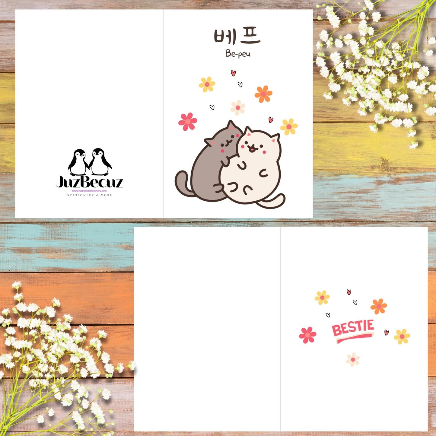 Cute Korean Friendship Card, Kdrama Bepeu Best Friend Card, Kawaii Cat Greeting Card, Thinking of You Card For Cat Lover, Korean Stationery - JuzBecuzStationery