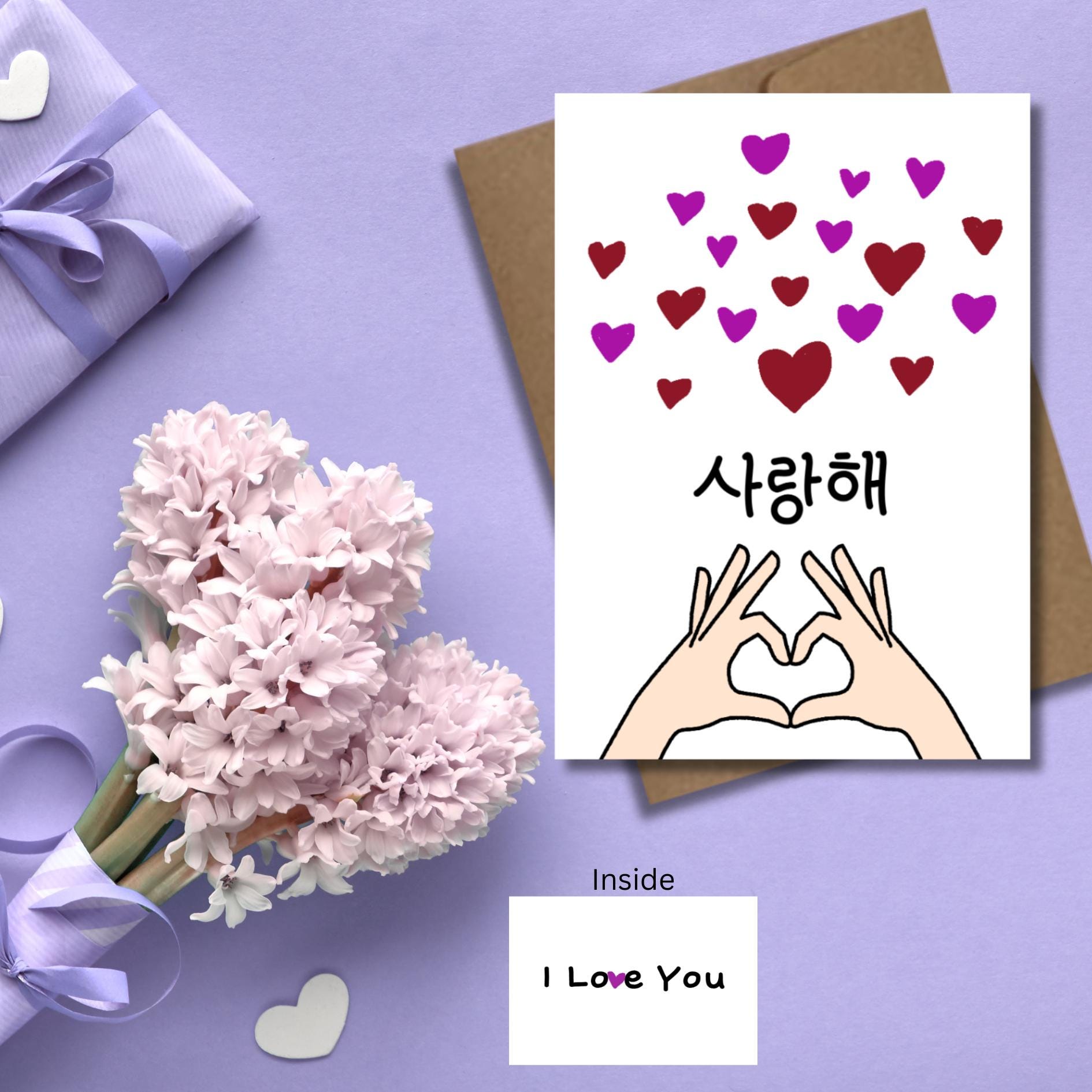 Cute Korean Saranghae I Love You Card, Kawaii Hand Heart Friendship Card, Card For Kdrama Fan, Romantic Anniversary Card, Kpop Lover Card - JuzBecuzStationery