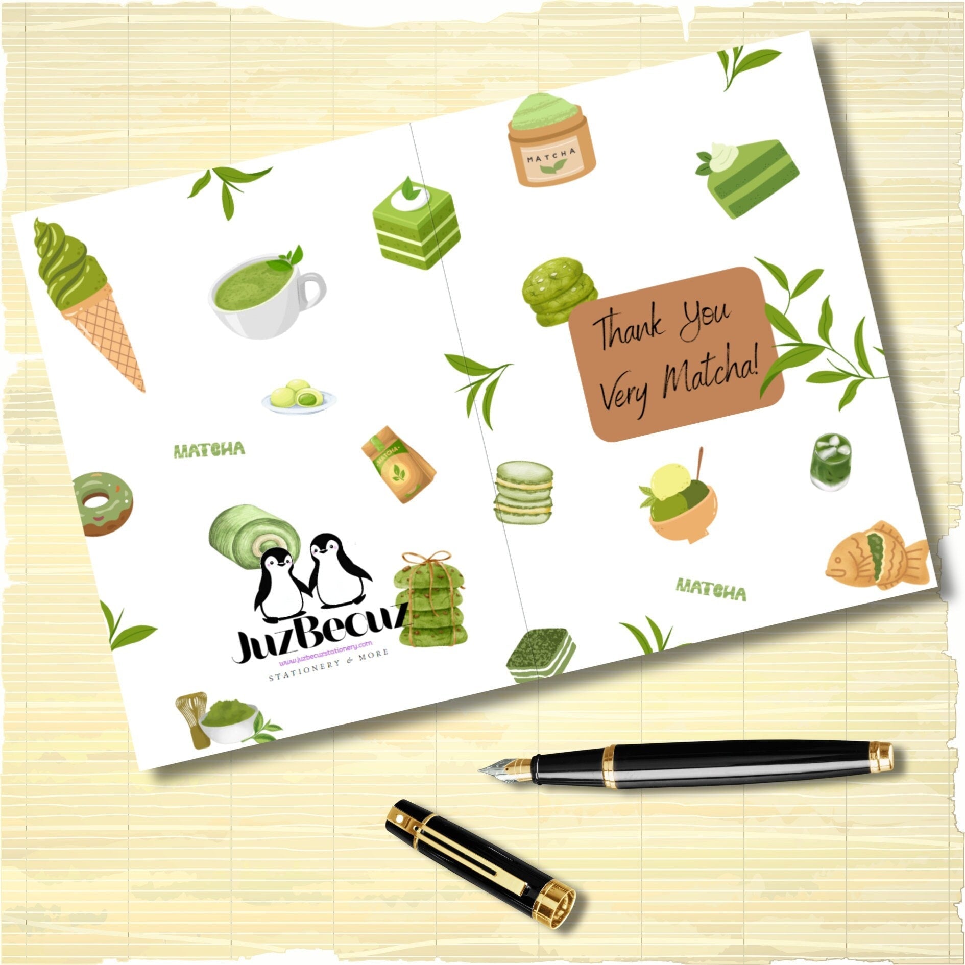 Cute Matcha Thank You Card, Thank You So Matcha Pun Appreciation Card, Matcha Tea Lover Thank You Card, Japanese Drink Gratitude Stationery - JuzBecuzStationery