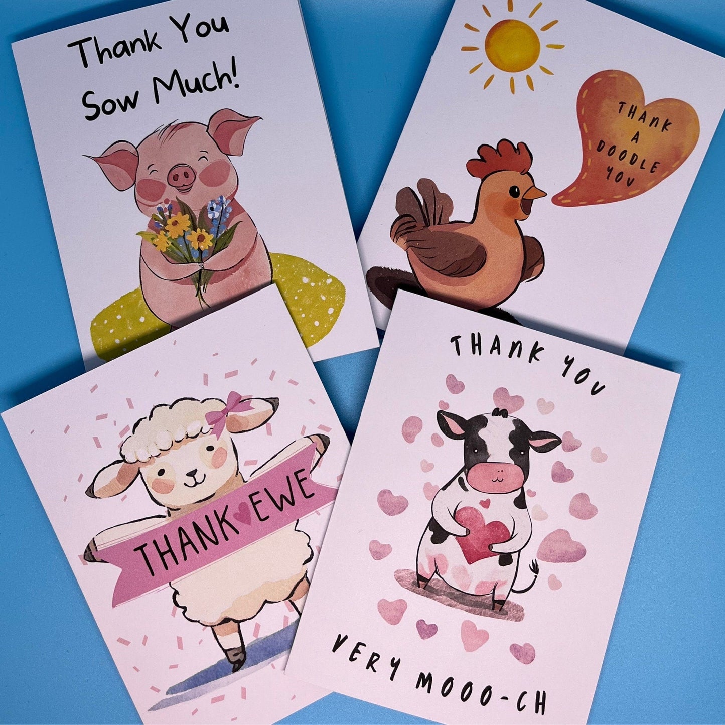 Farm Animal Thank You Cards: Barnyard Pun Appreciation Notes - JuzBecuzStationery