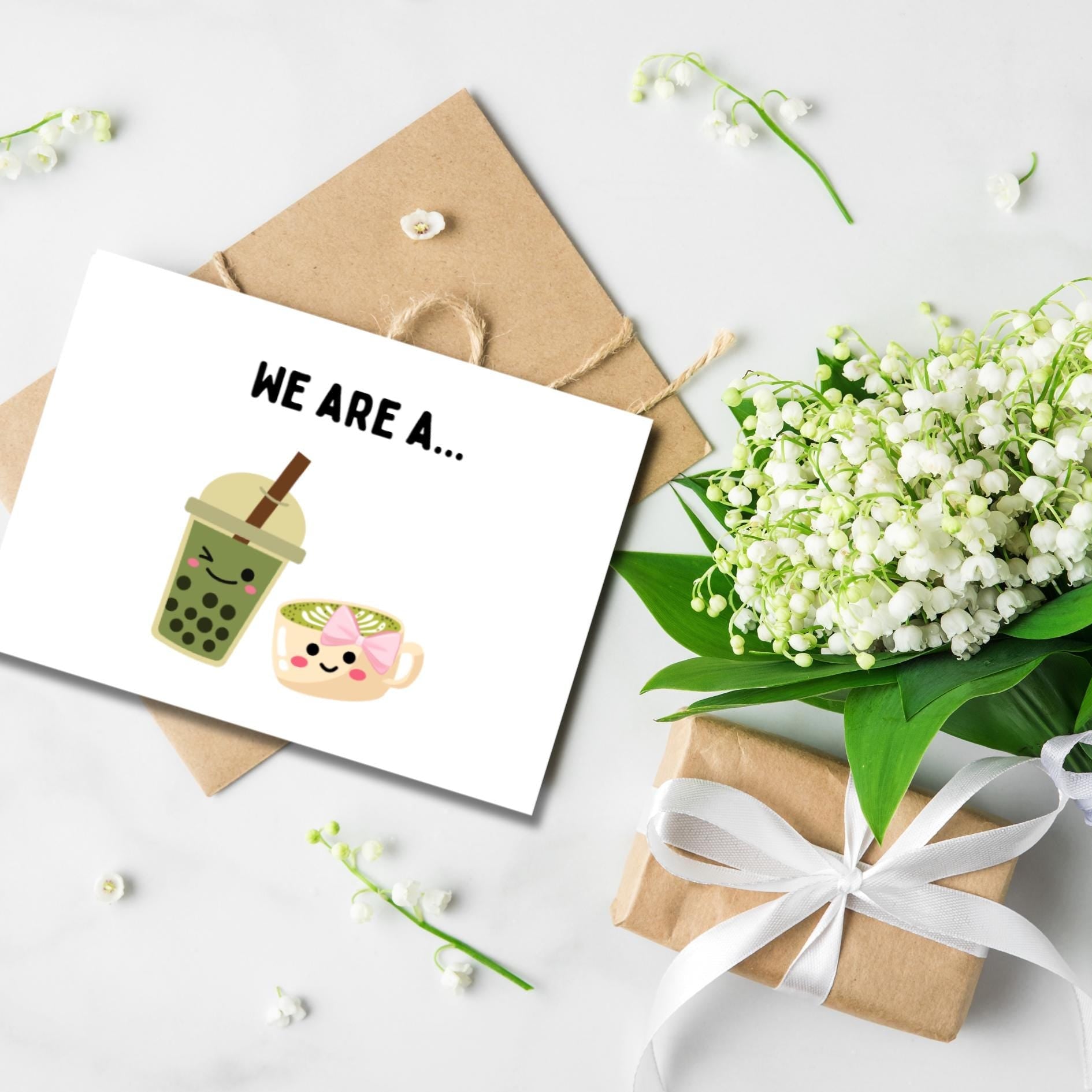 Fun Matcha Couple's Card, Matcha Bubble Tea Friendship Card, Punny Anniversary Card For Matcha Lover, Kawaii Matcha Pun I Love You Card - JuzBecuzStationery
