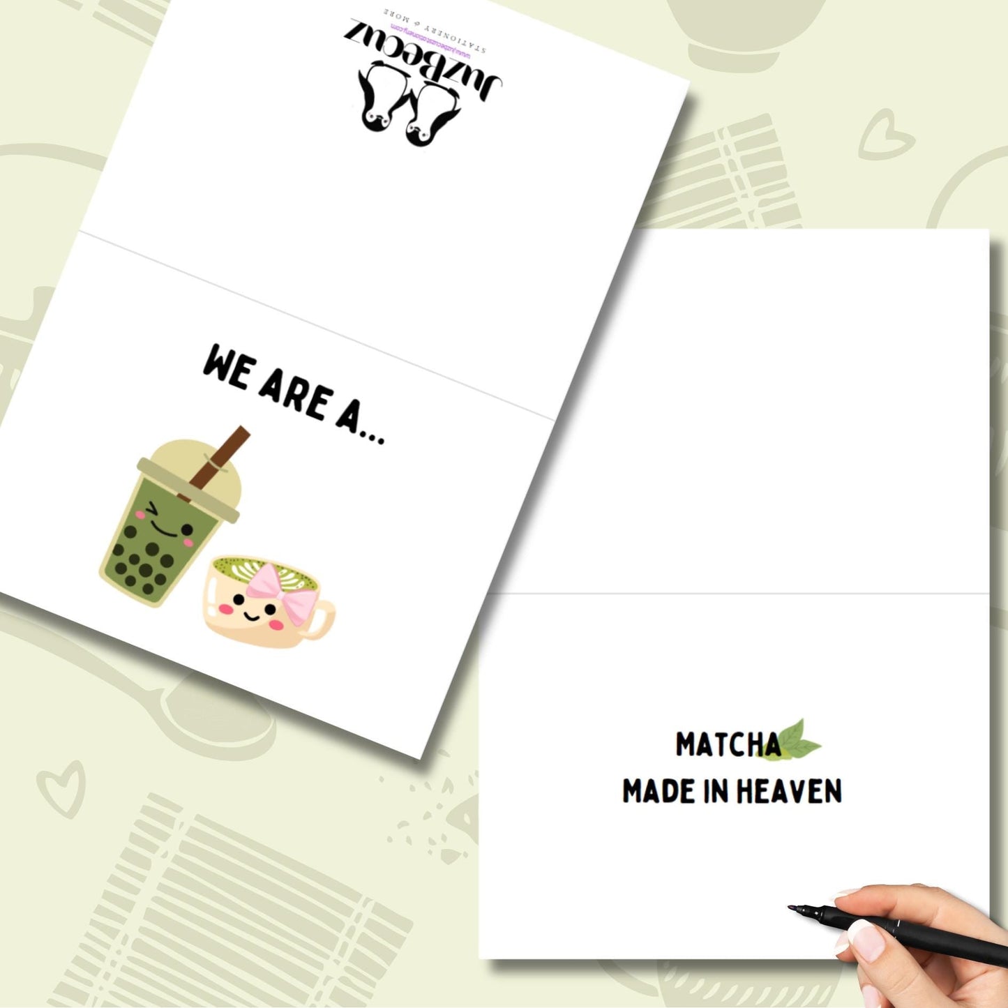 Fun Matcha Couple's Card, Matcha Bubble Tea Friendship Card, Punny Anniversary Card For Matcha Lover, Kawaii Matcha Pun I Love You Card - JuzBecuzStationery